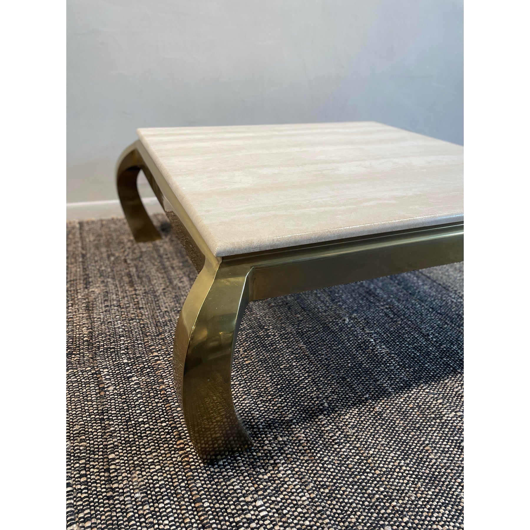 1970s Vintage in the Manner of Hendredon Hollywood Regency Brass and Travertine Coffee Table