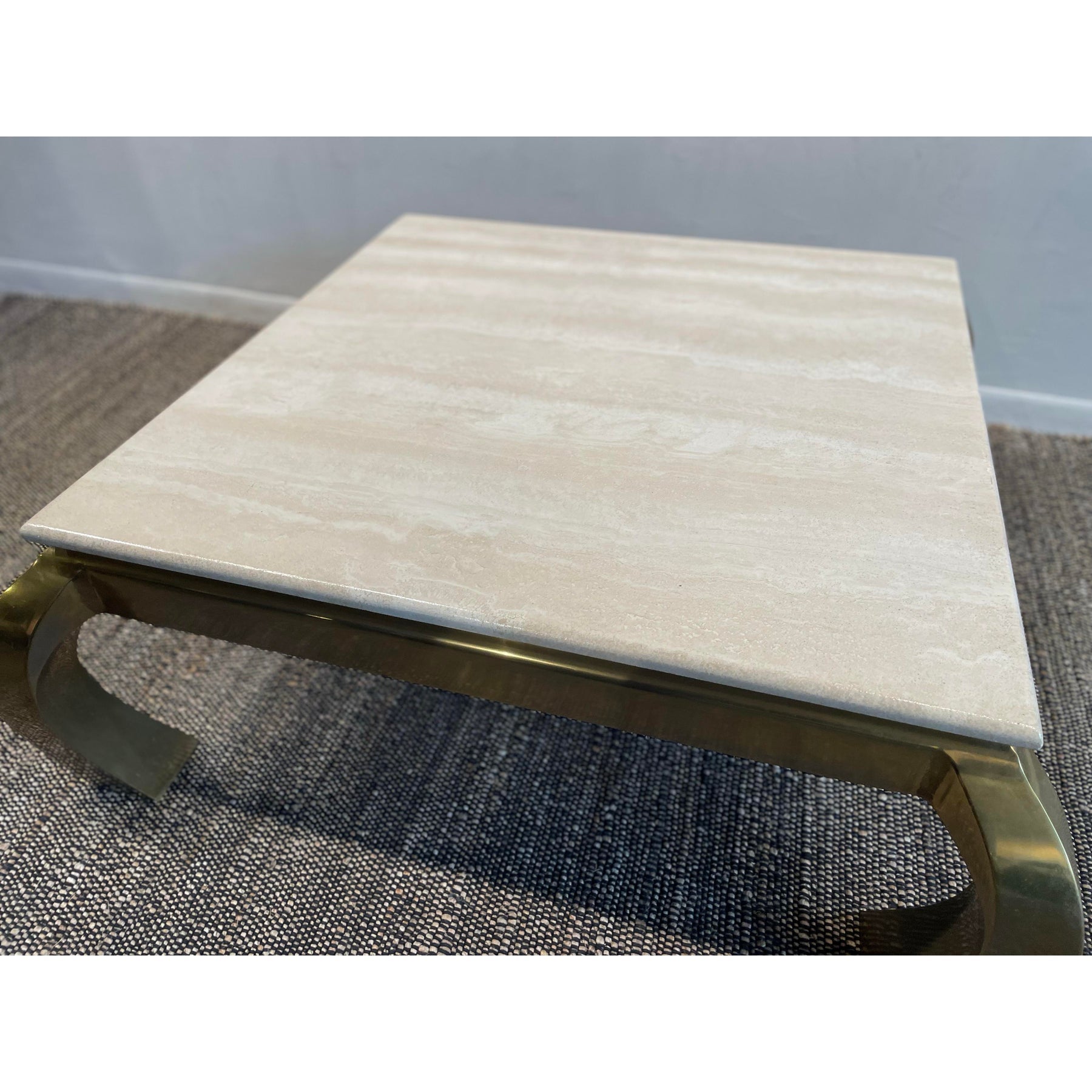 1970s Vintage in the Manner of Hendredon Hollywood Regency Brass and Travertine Coffee Table