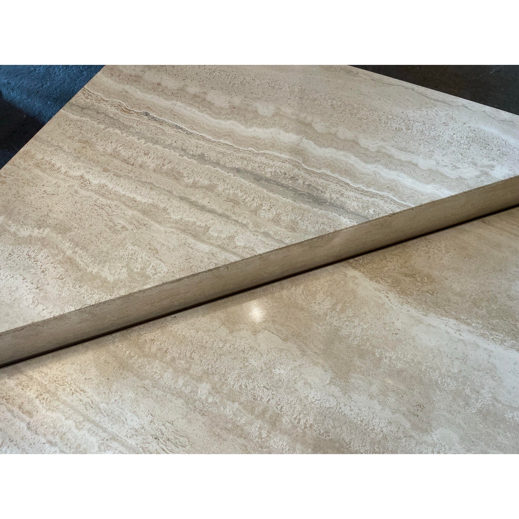 1970s Vintage Italian Up and Up Travertine Coffee Table