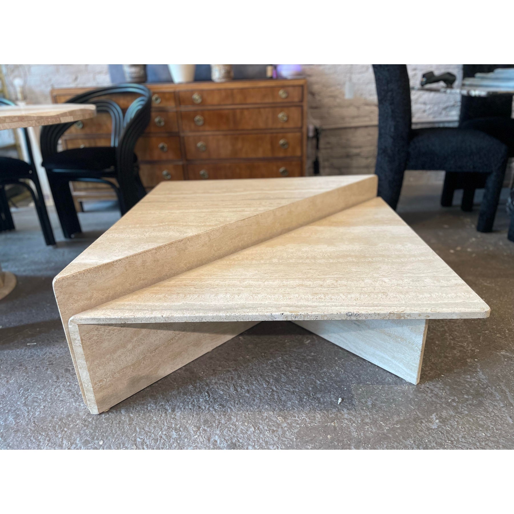 1970s Vintage Italian Up and Up Travertine Coffee Table