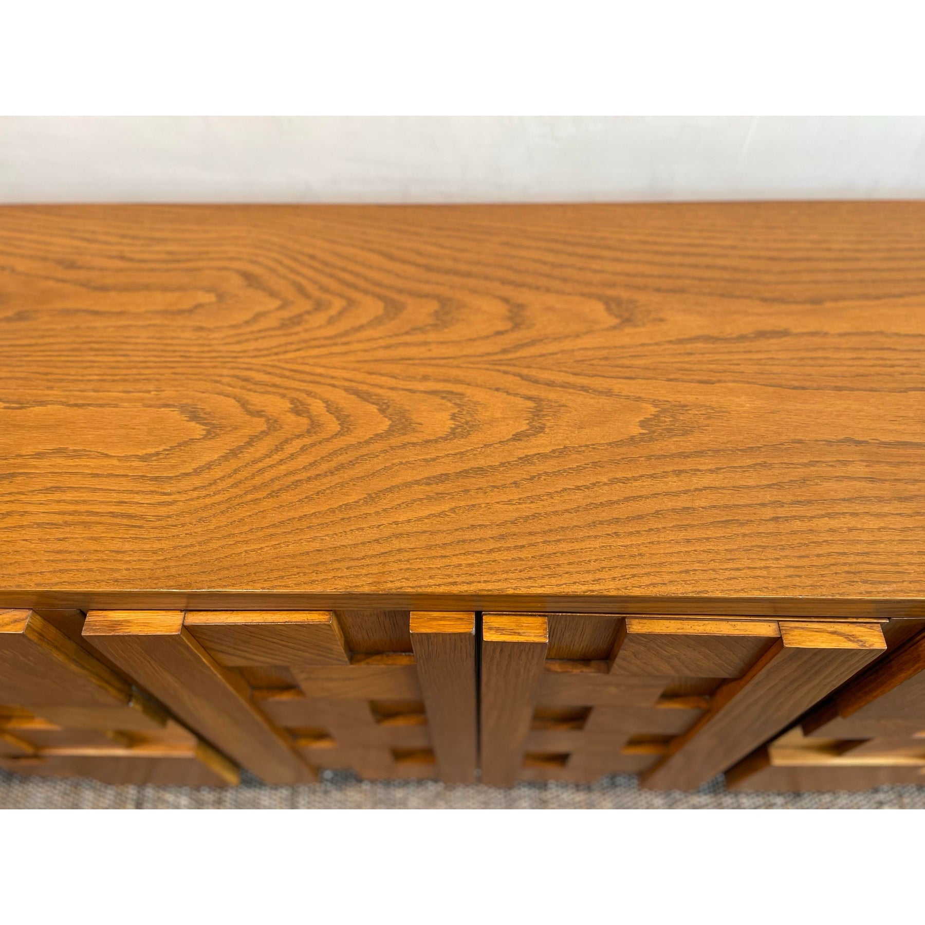 1970s Vintage Lane Brutalist Wood Dresser Credenza