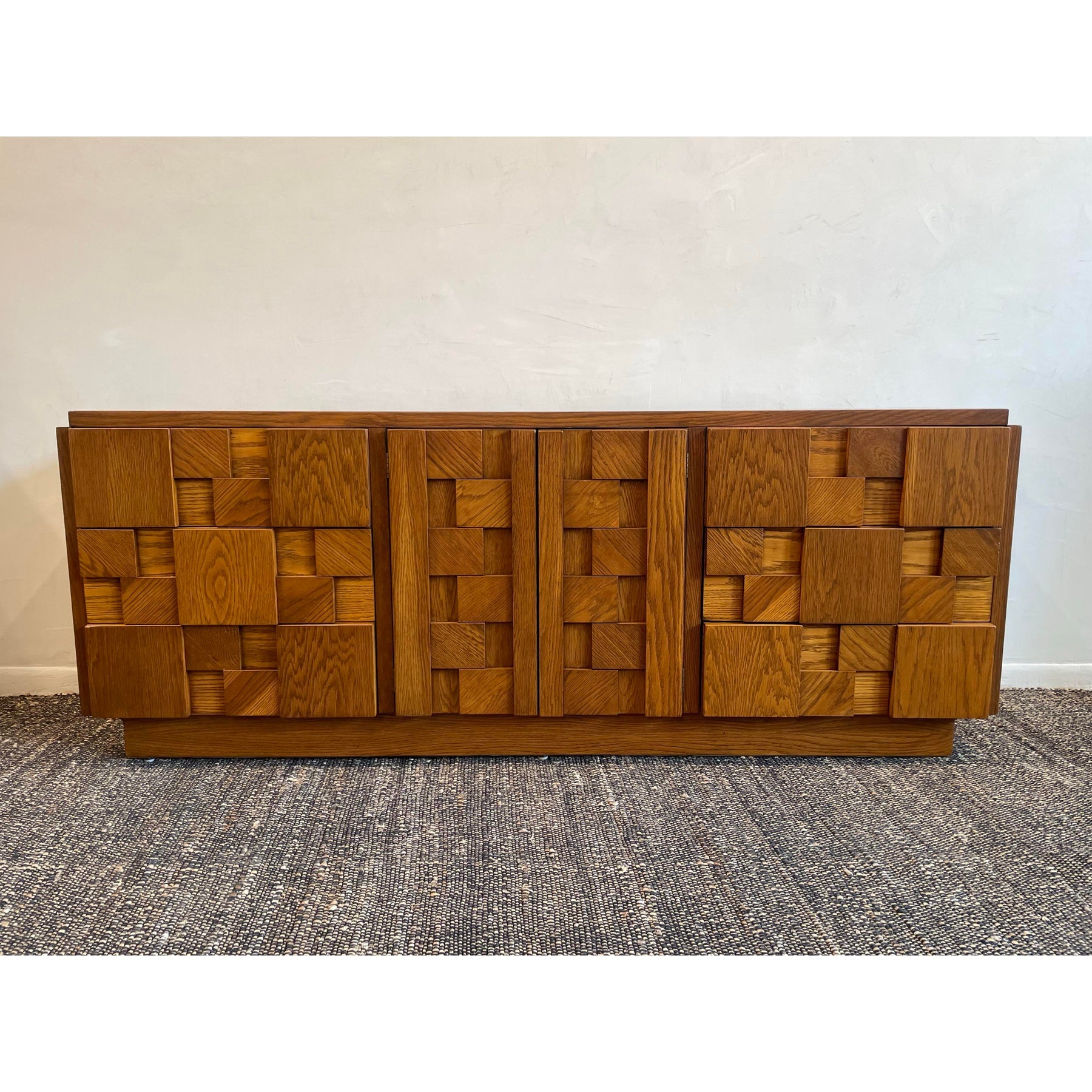 1970s Vintage Lane Brutalist Wood Dresser Credenza