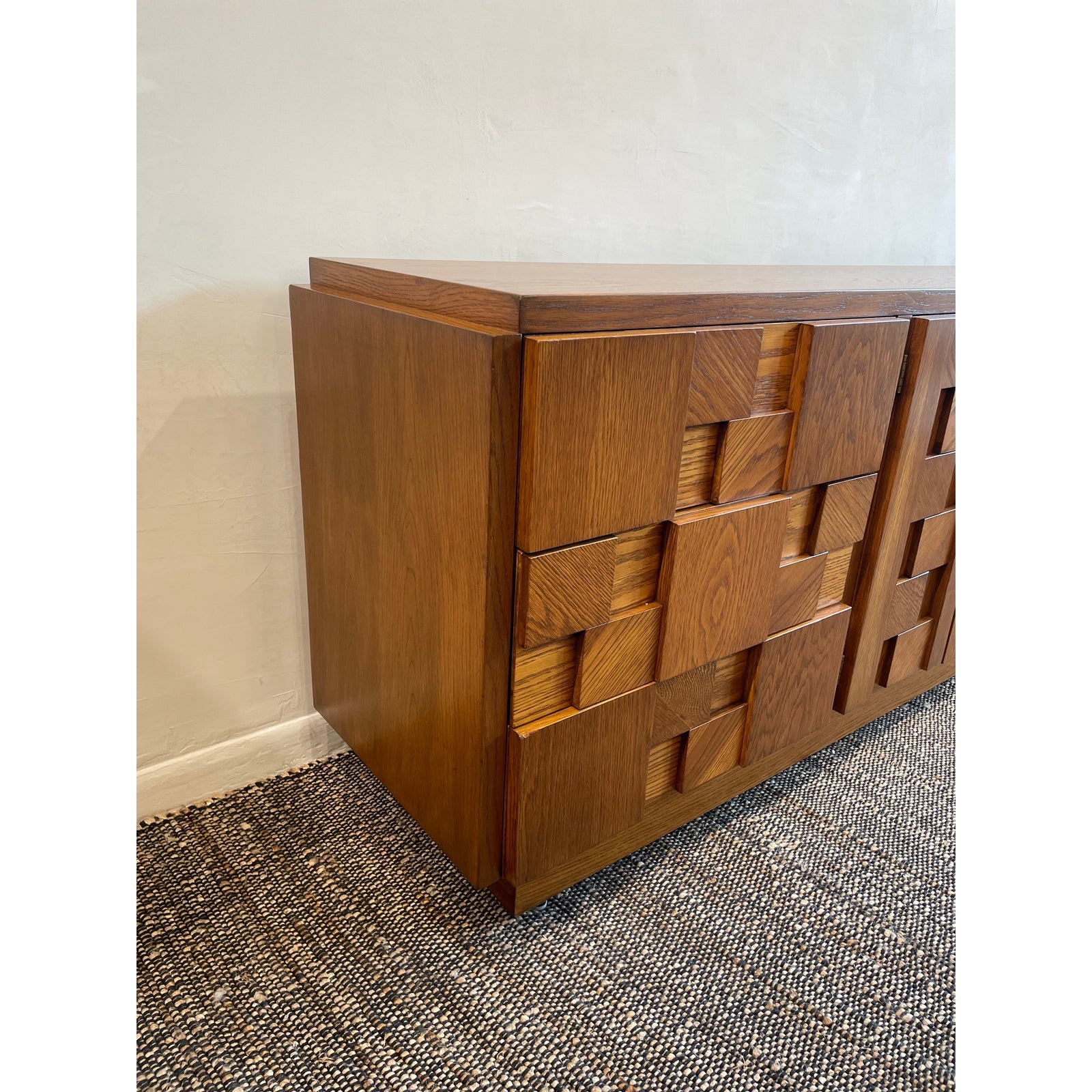 1970s Vintage Lane Brutalist Wood Dresser Credenza