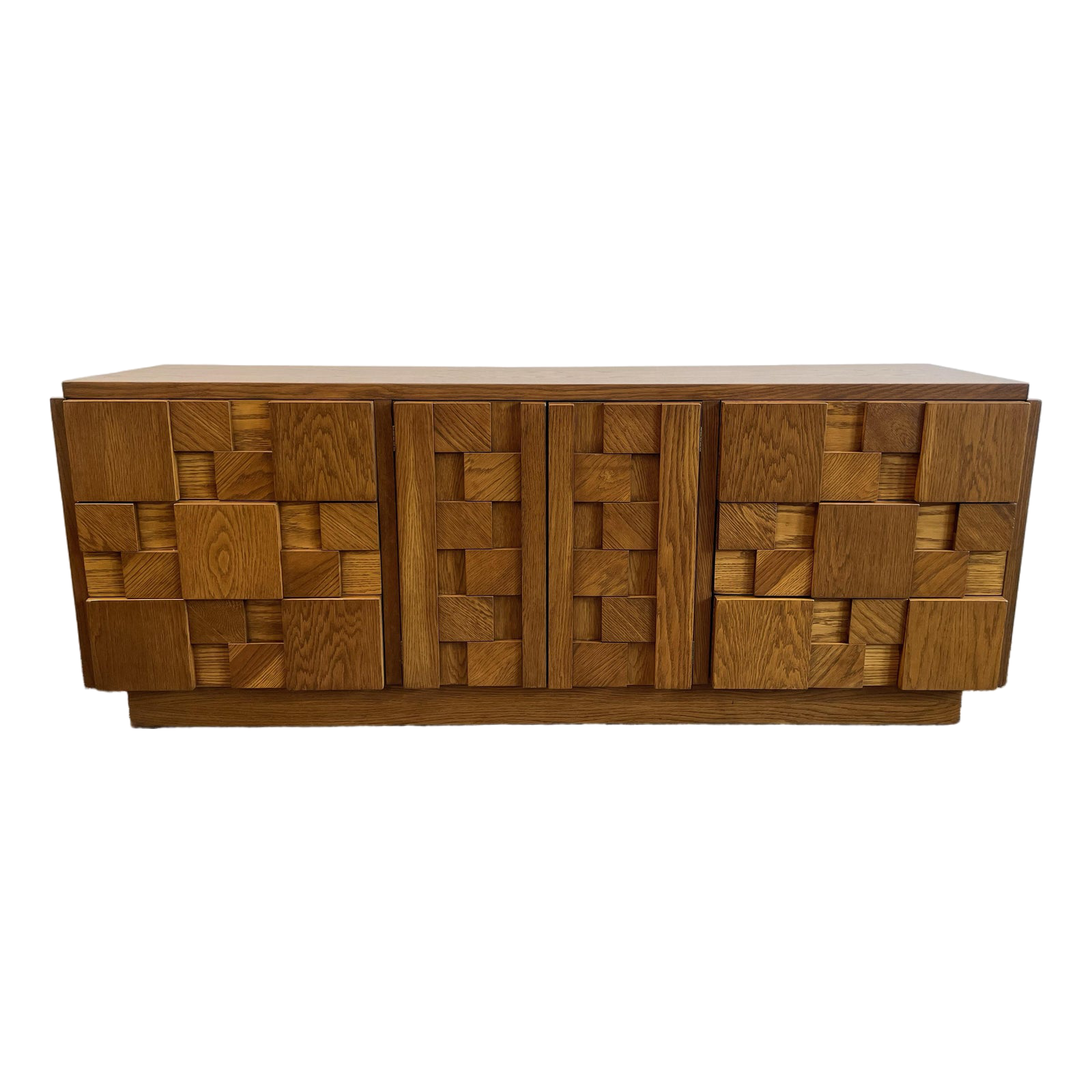1970s Vintage Lane Brutalist Wood Dresser Credenza