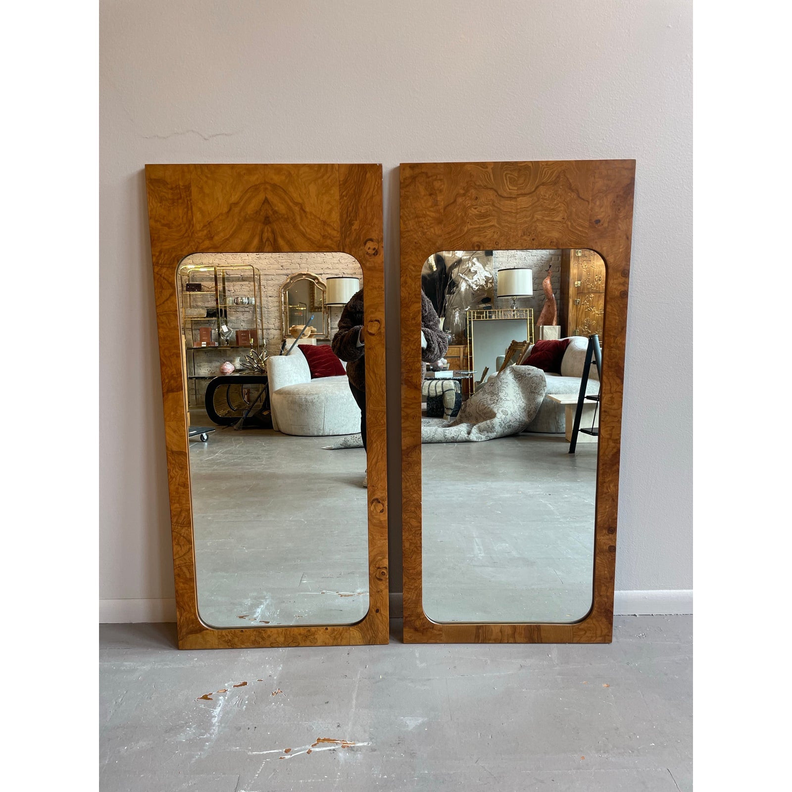 1970s Vintage Lane Burl Wood Mirrors - a Pair
