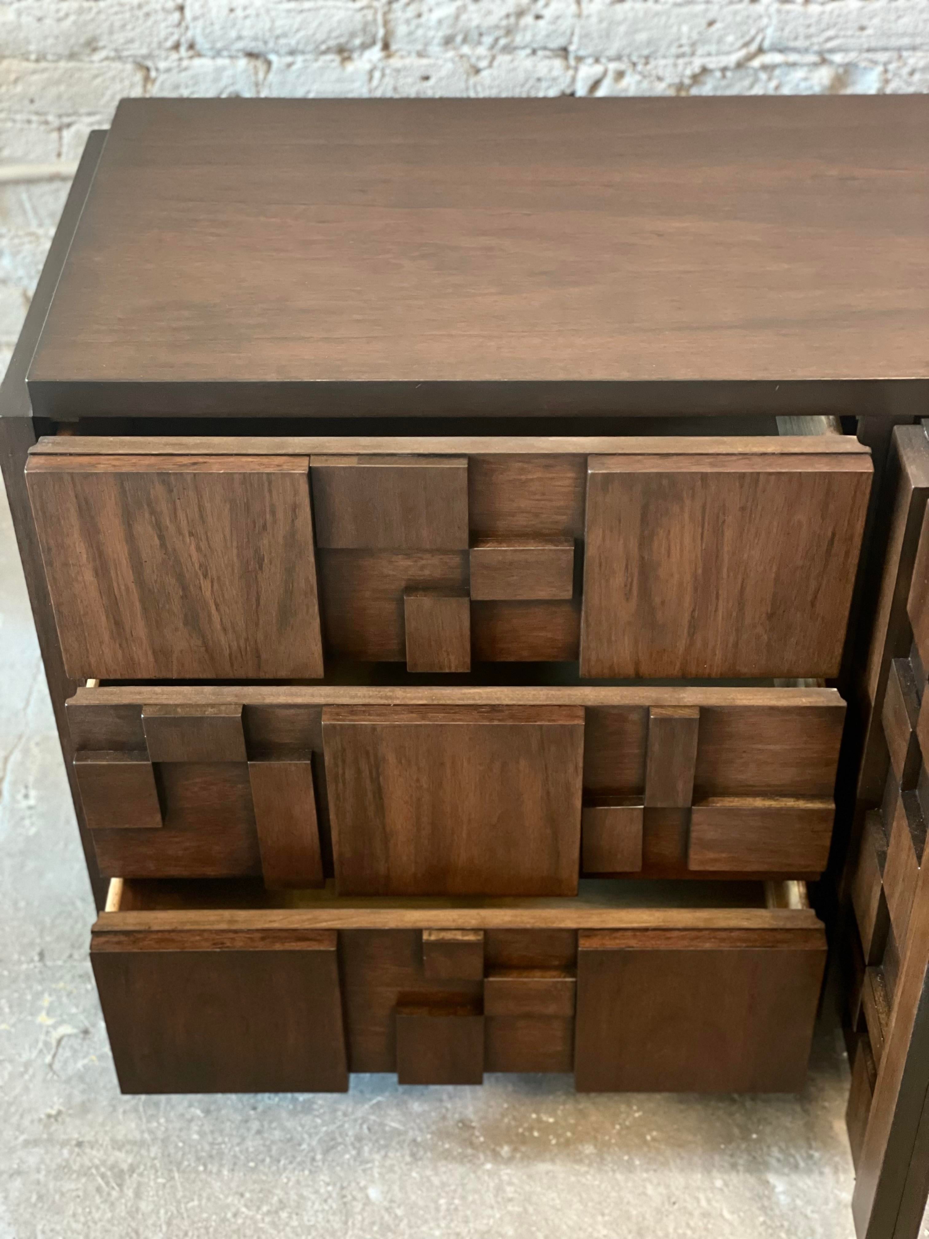 1970s Vintage Lane Staccato Brutalist Dresser Refinished