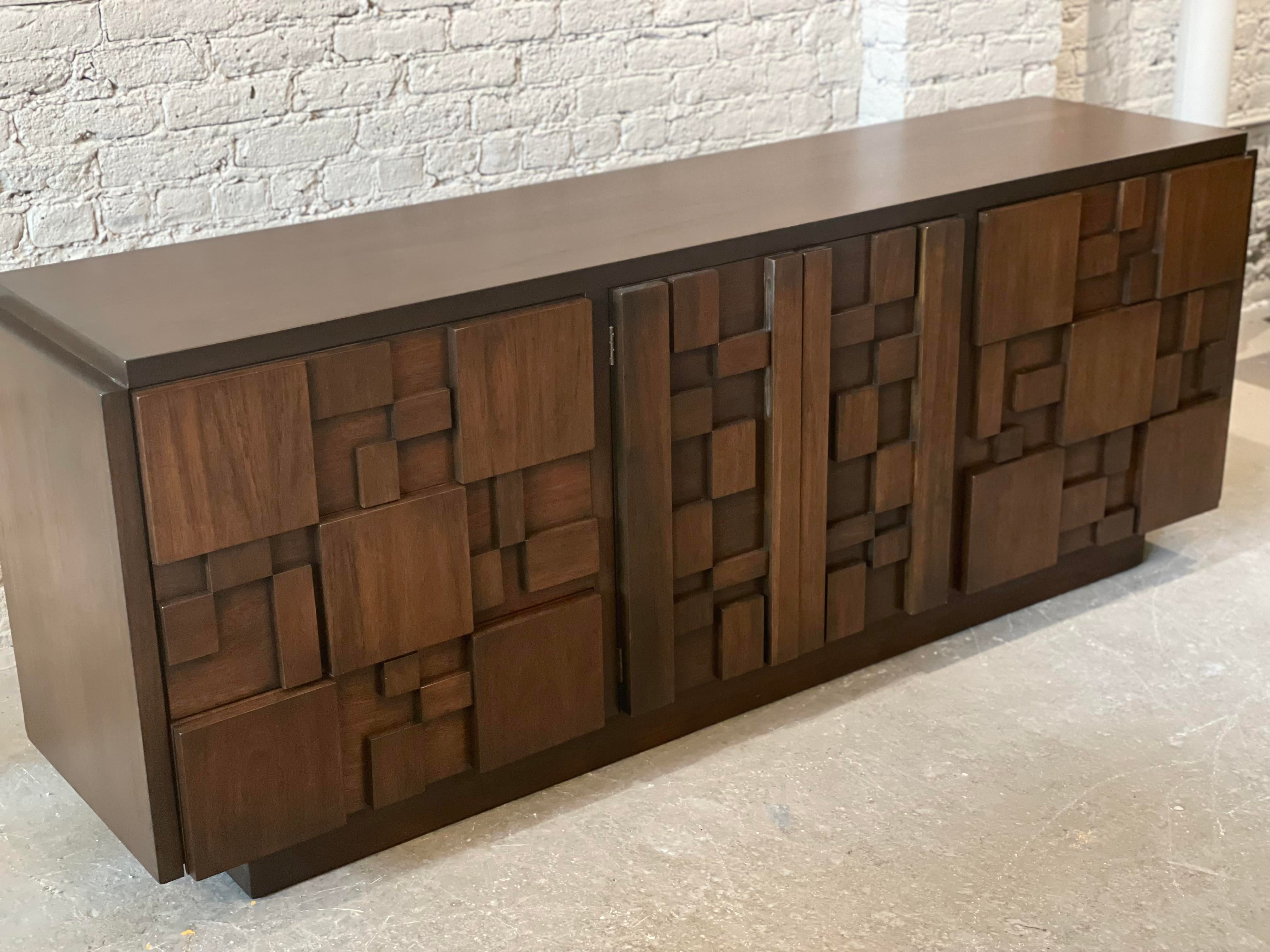 1970s Vintage Lane Staccato Brutalist Dresser Refinished
