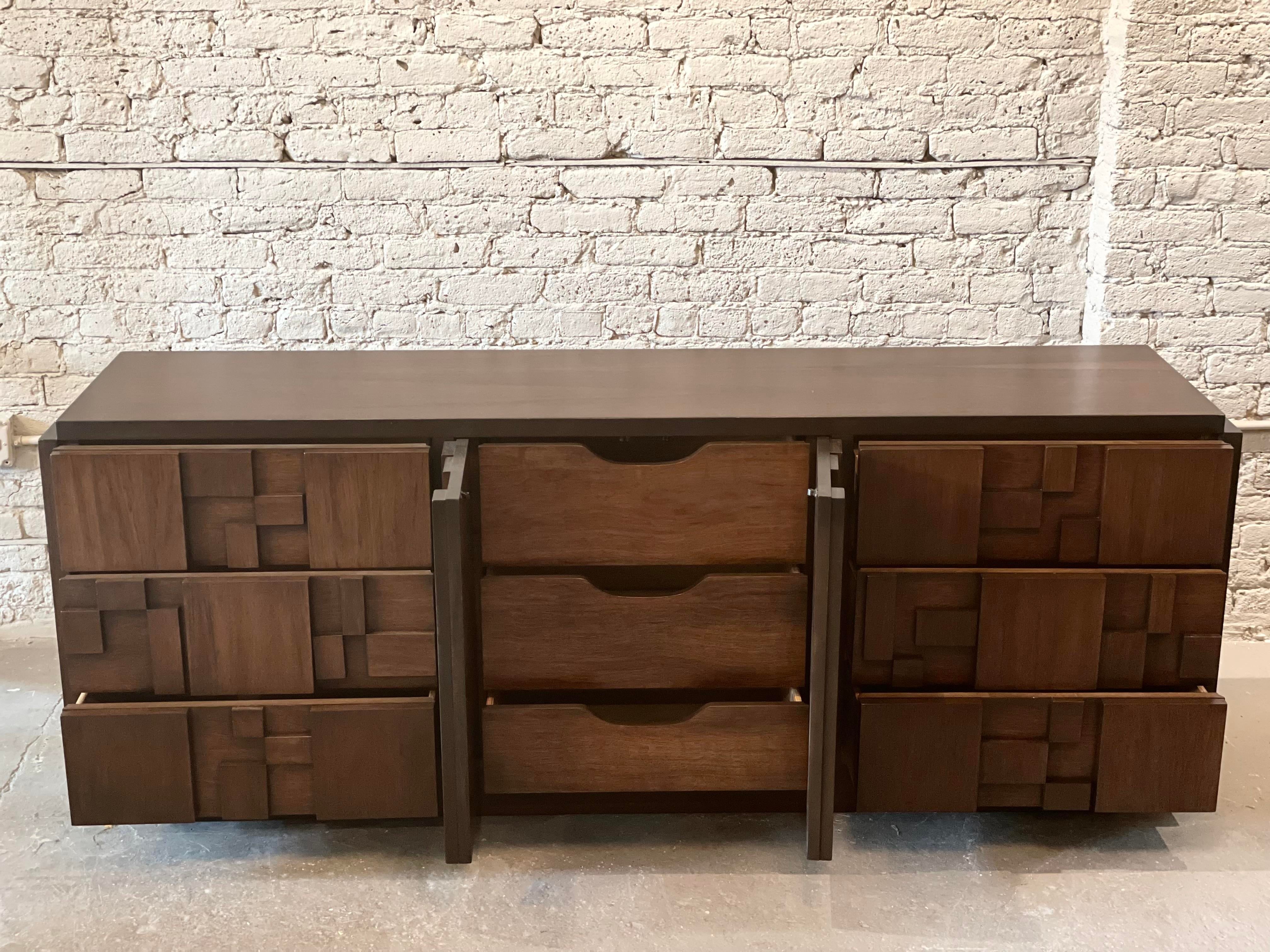 1970s Vintage Lane Staccato Brutalist Dresser Refinished