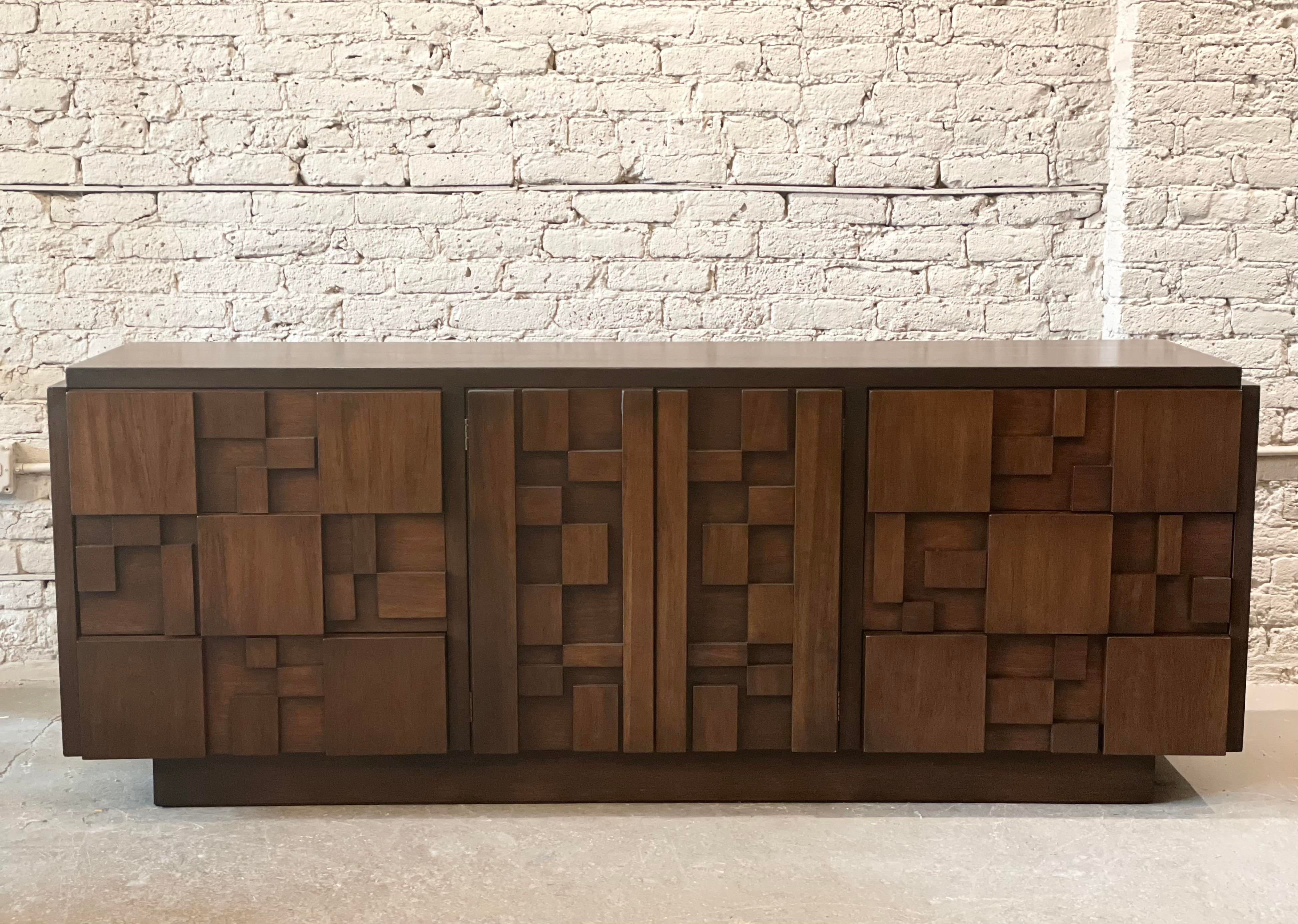 1970s Vintage Lane Staccato Brutalist Dresser Refinished