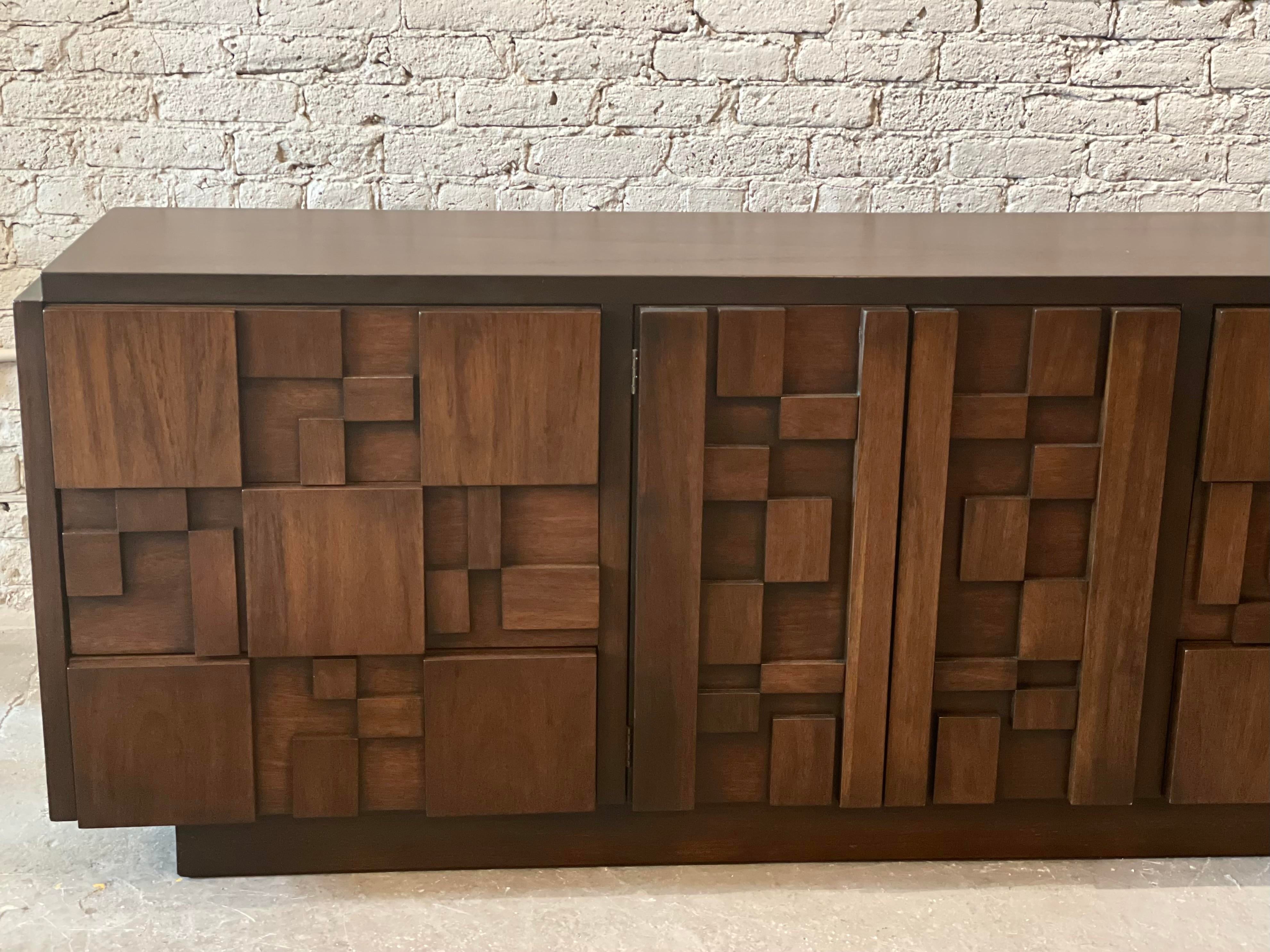 1970s Vintage Lane Staccato Brutalist Dresser Refinished