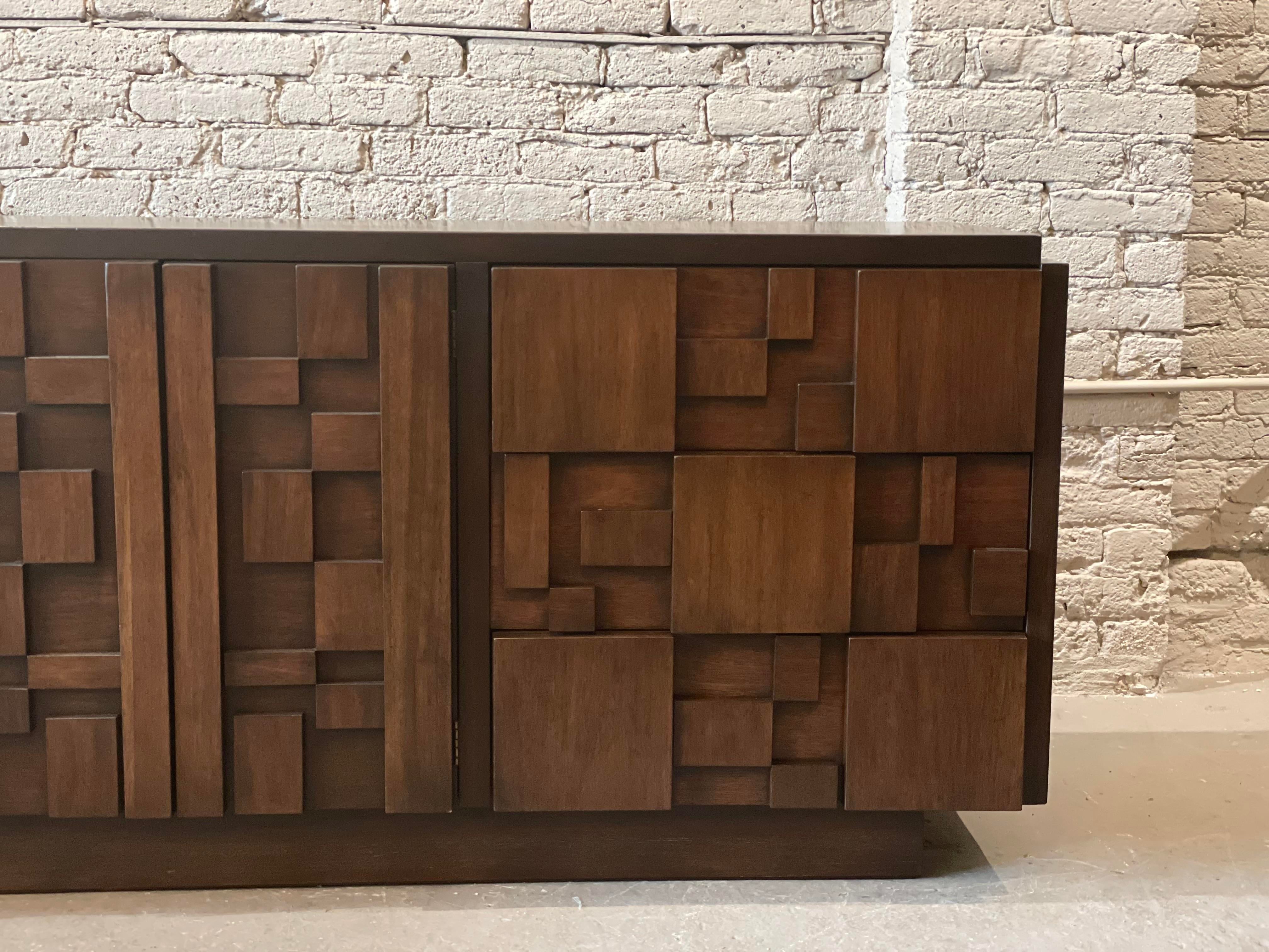 1970s Vintage Lane Staccato Brutalist Dresser Refinished