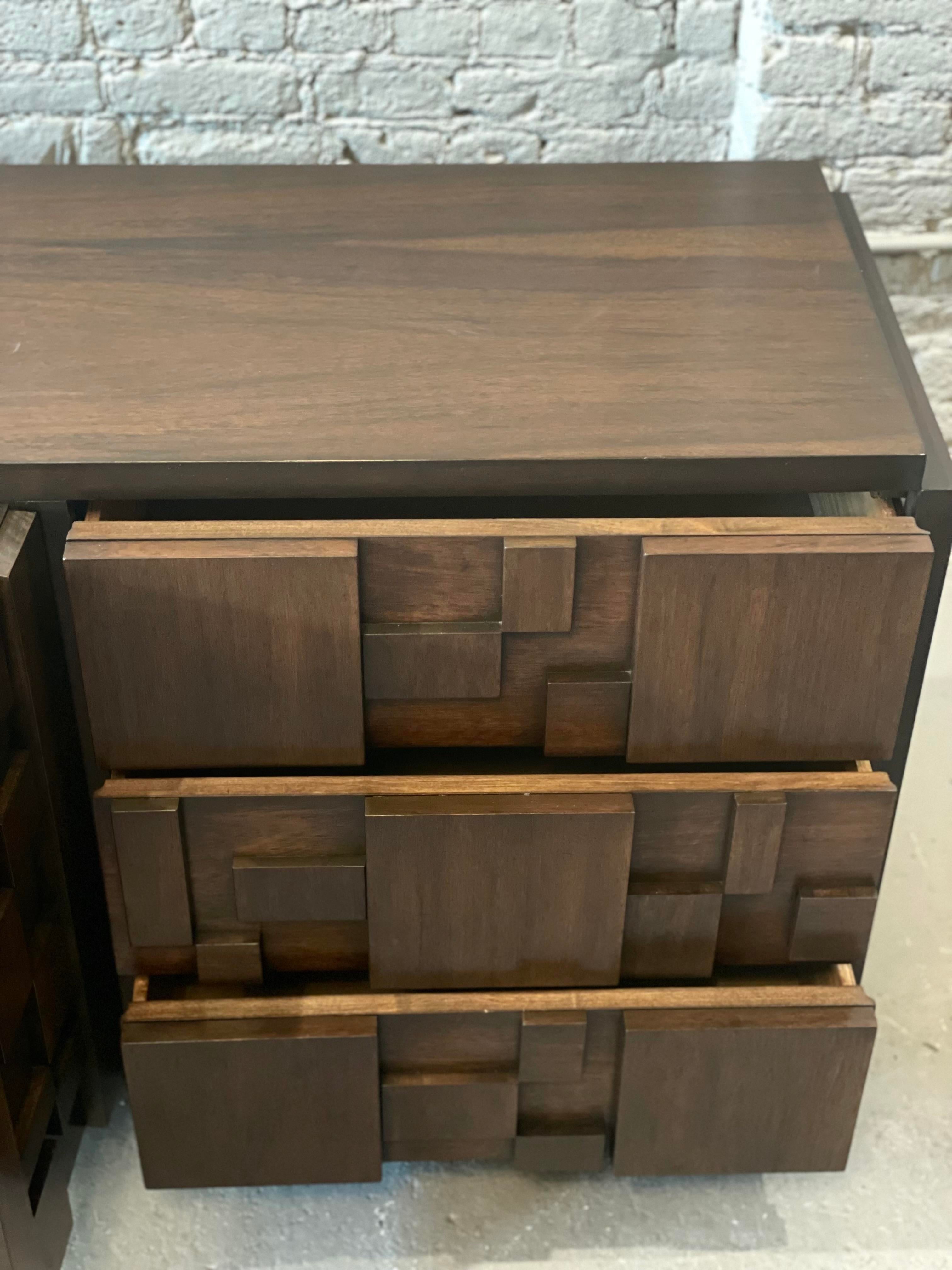 1970s Vintage Lane Staccato Brutalist Dresser Refinished