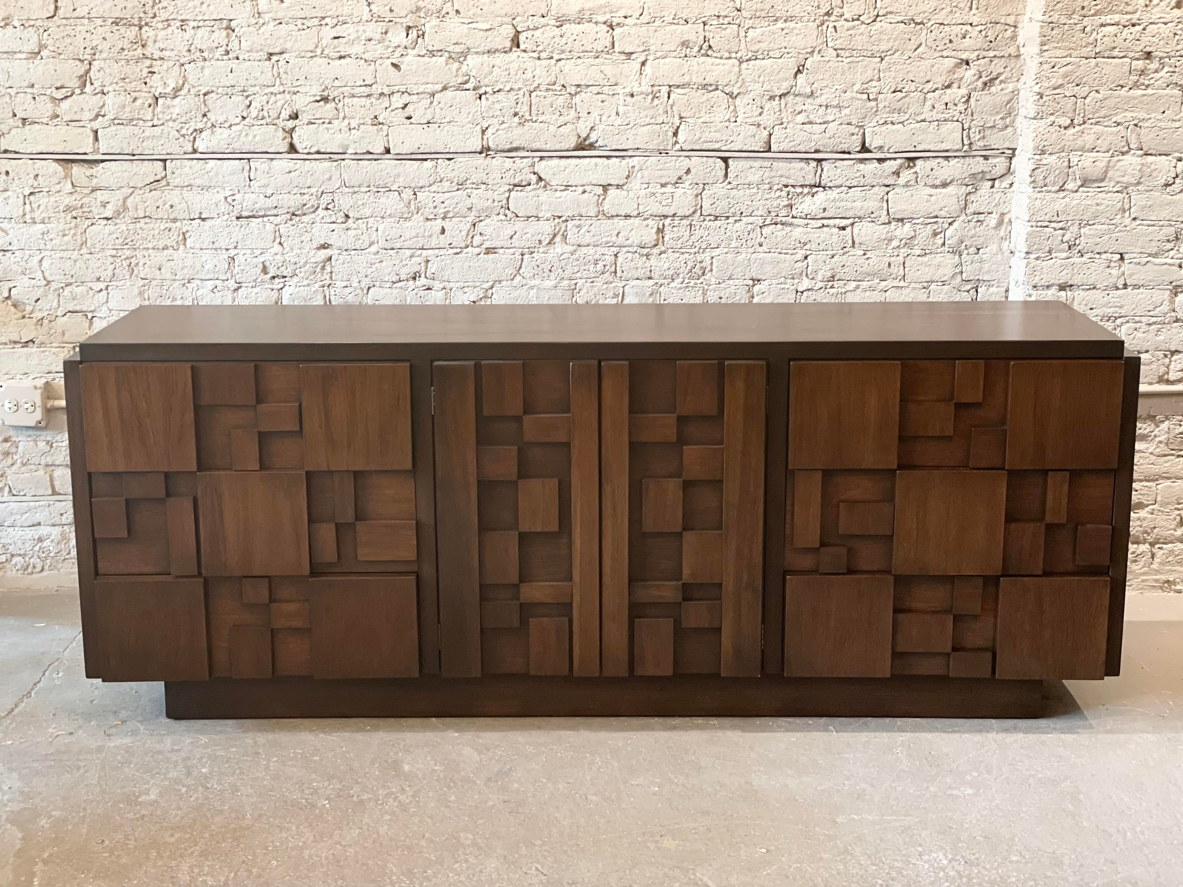 1970s Vintage Lane Staccato Brutalist Dresser Refinished
