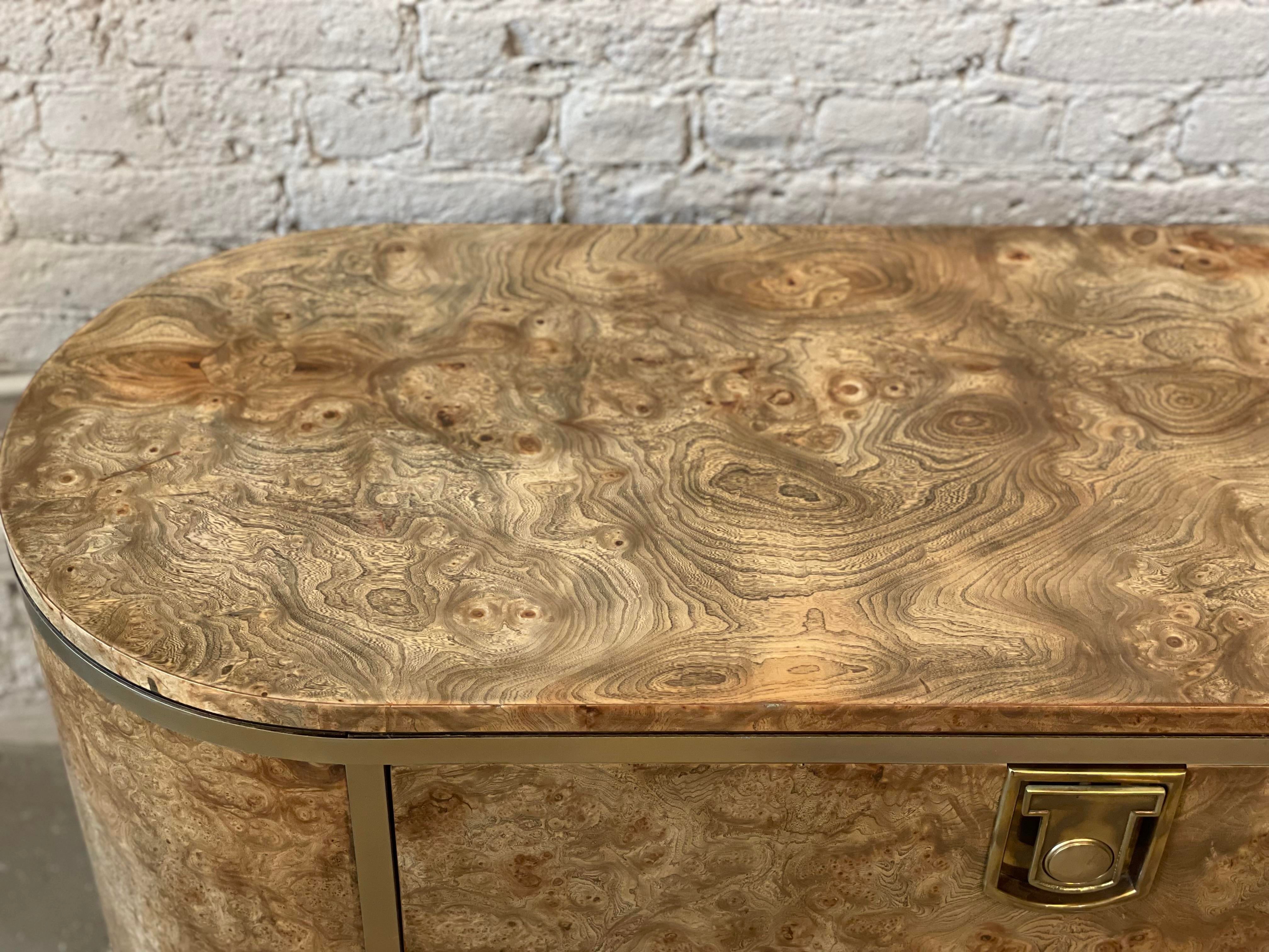 1970s Vintage Mastercraft Burled Wood With Brass Pulls Credenza Dresser