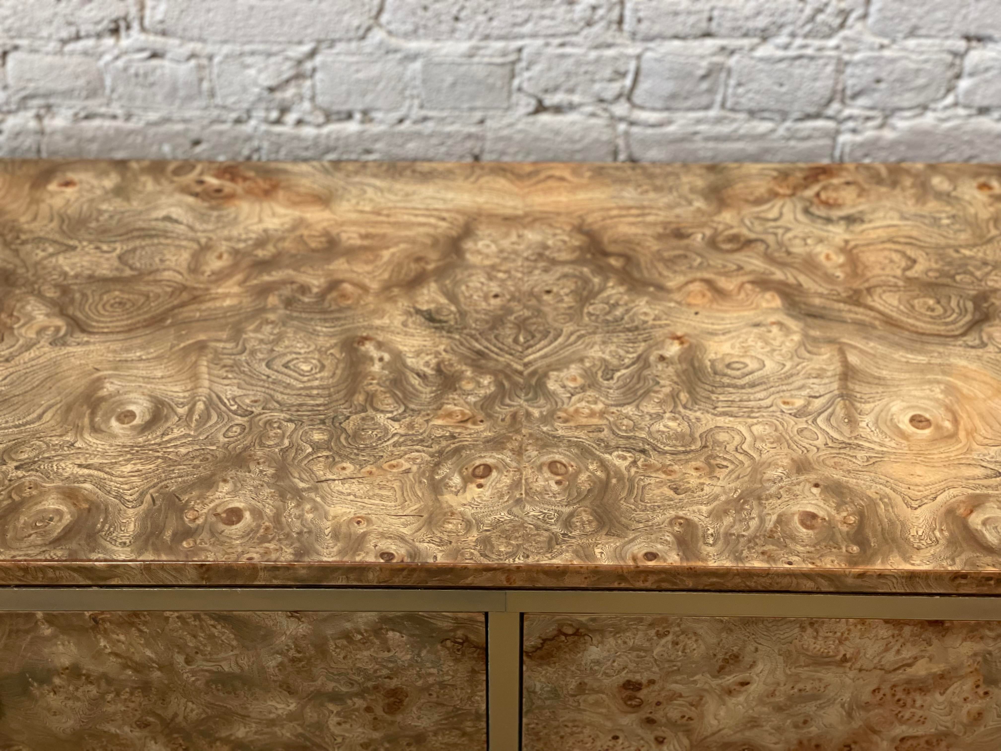 1970s Vintage Mastercraft Burled Wood With Brass Pulls Credenza Dresser