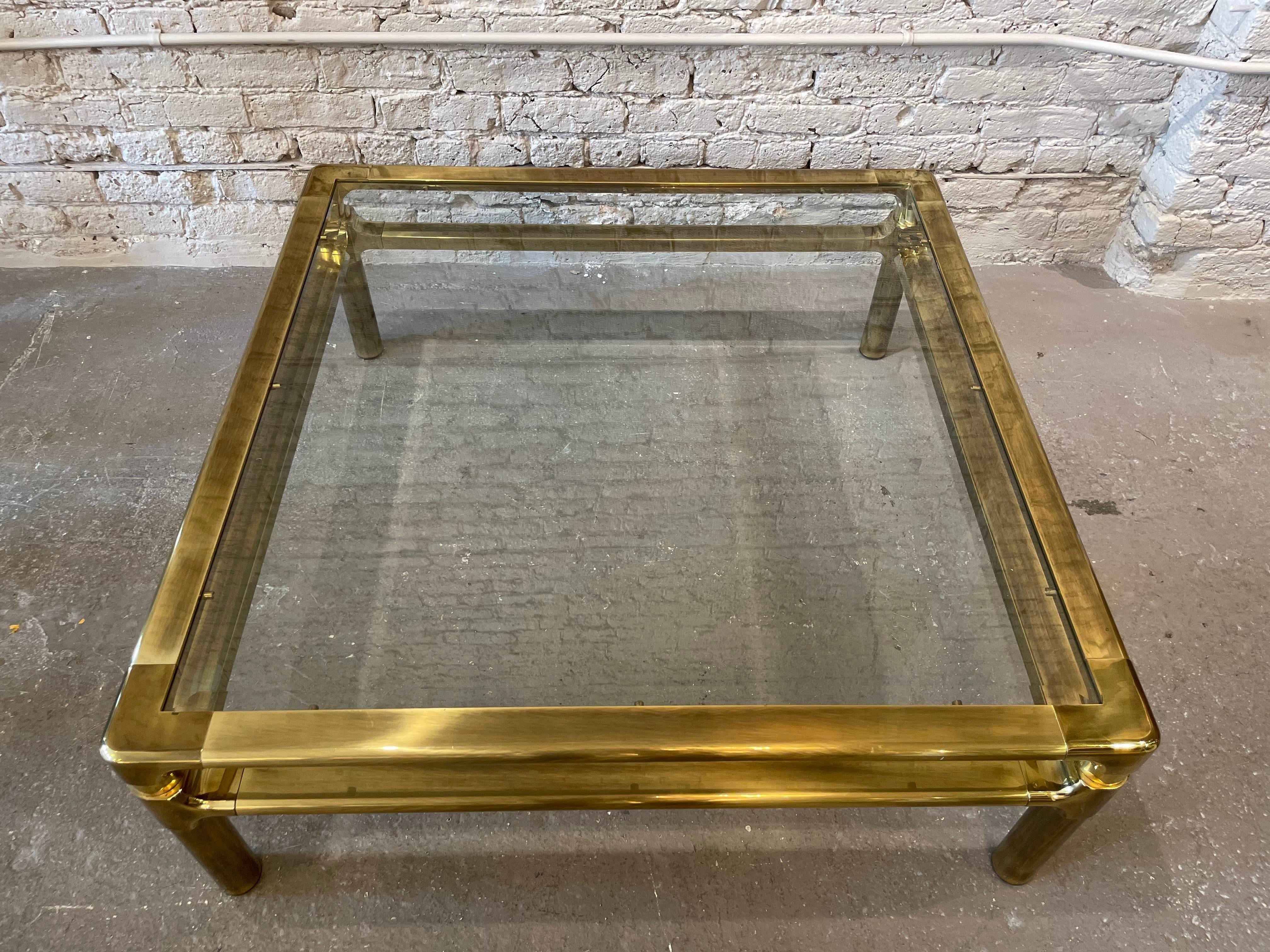 1970s Vintage Mid Century in the Manner of Pace Brass and Glass Coffee Table