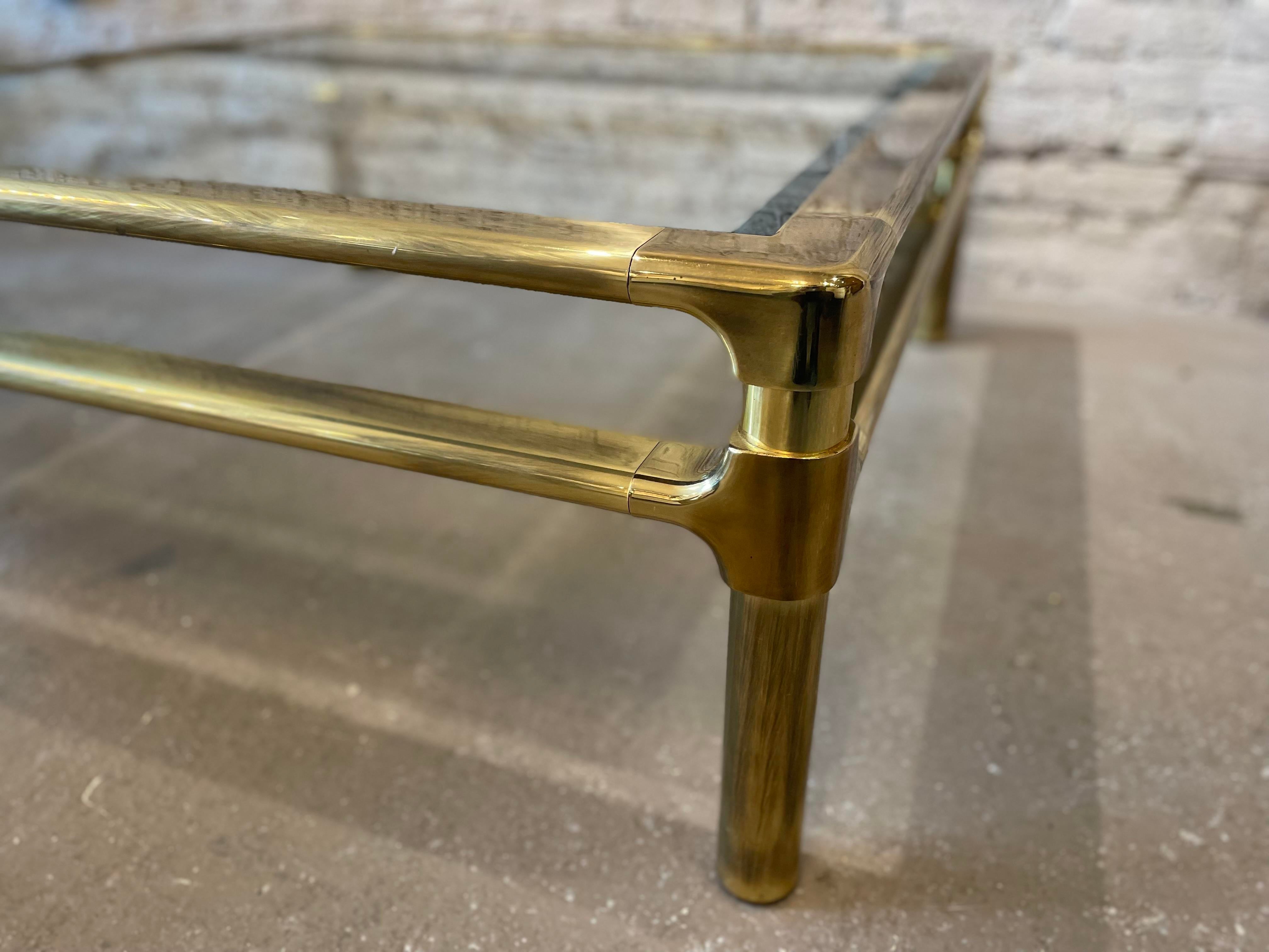 1970s Vintage Mid Century in the Manner of Pace Brass and Glass Coffee Table
