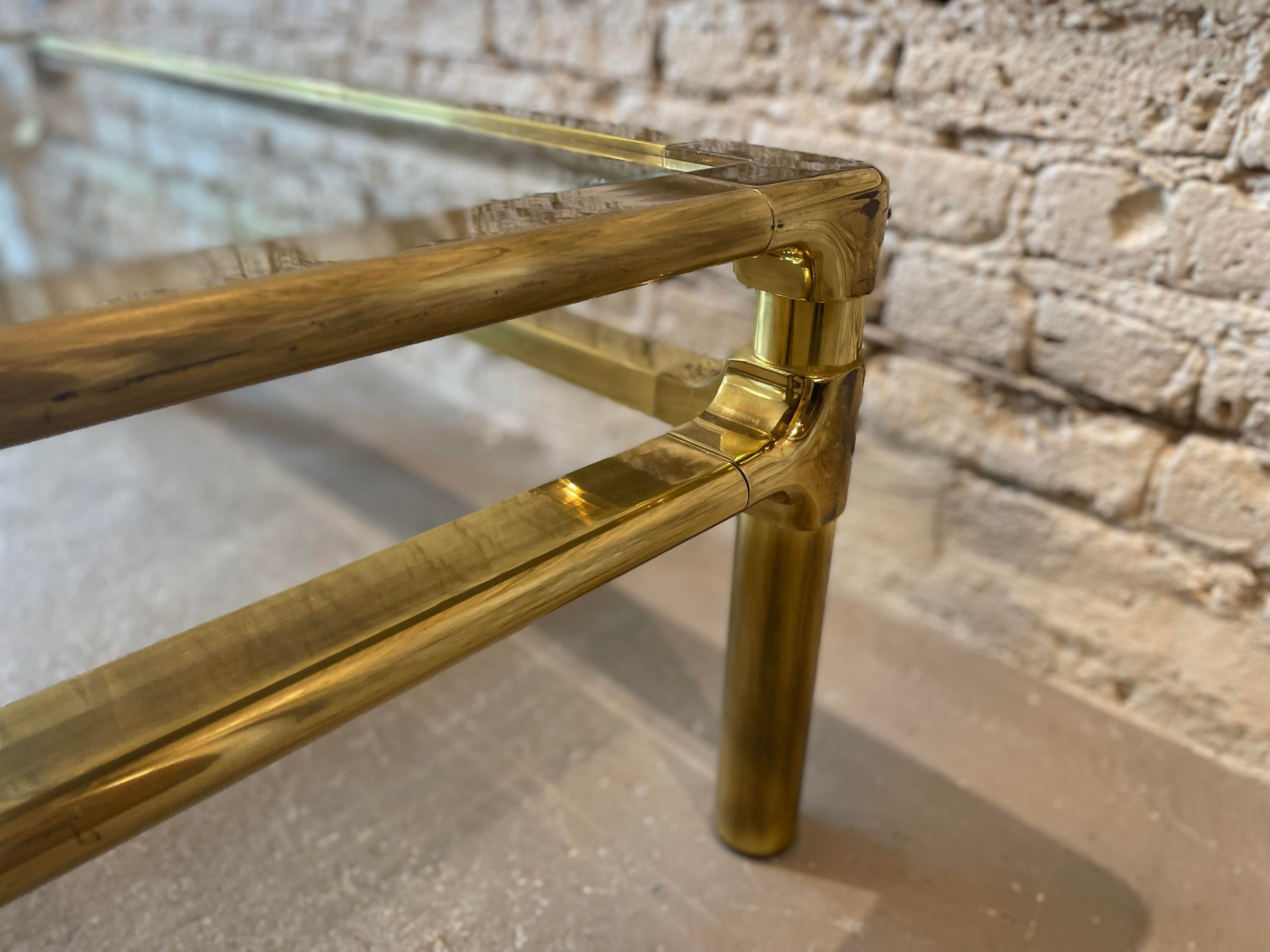 1970s Vintage Mid Century in the Manner of Pace Brass and Glass Coffee Table