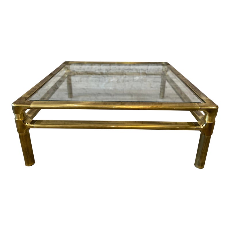 1970s Vintage Mid Century in the Manner of Pace Brass and Glass Coffee Table