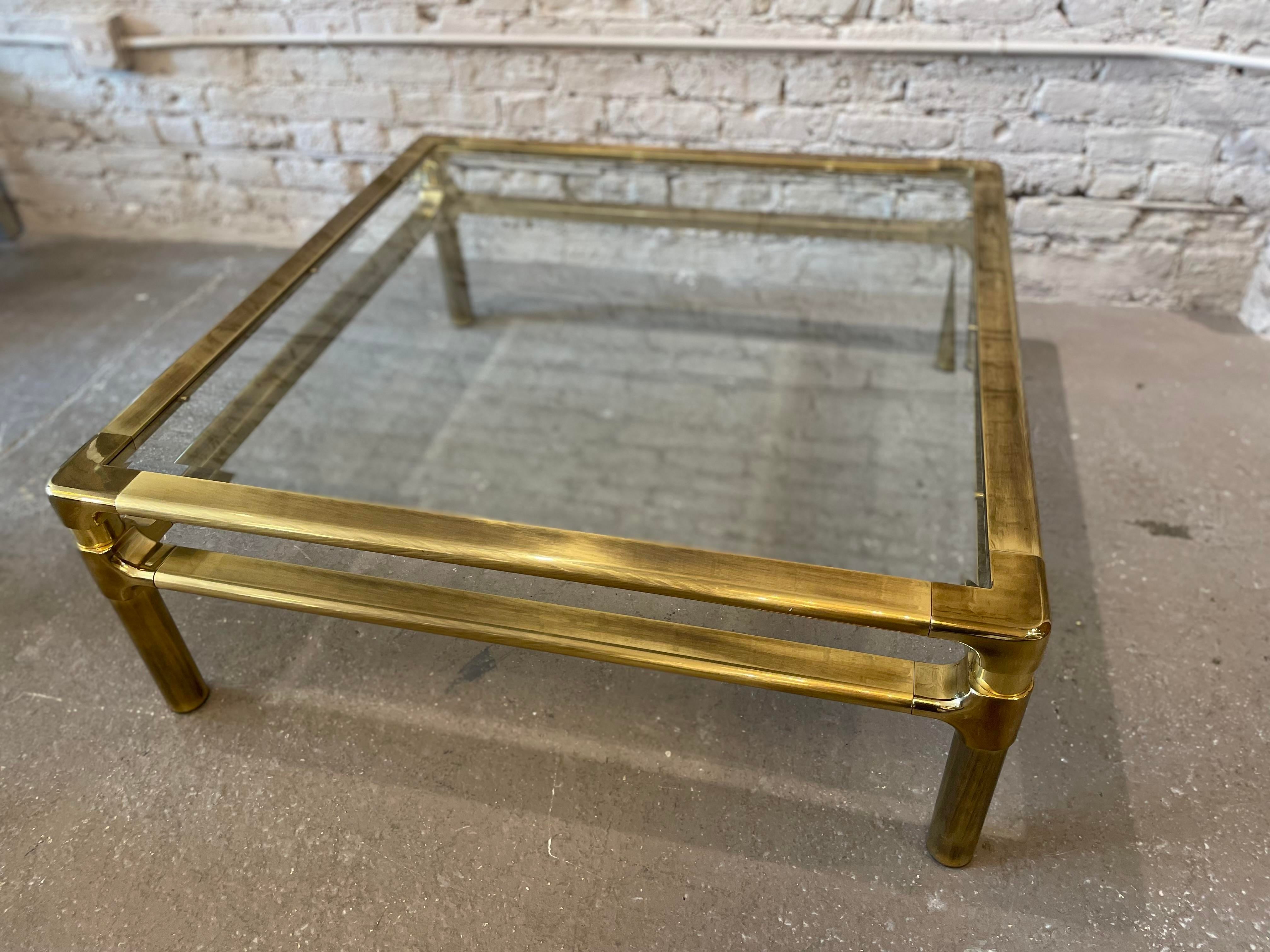 1970s Vintage Mid Century in the Manner of Pace Brass and Glass Coffee Table