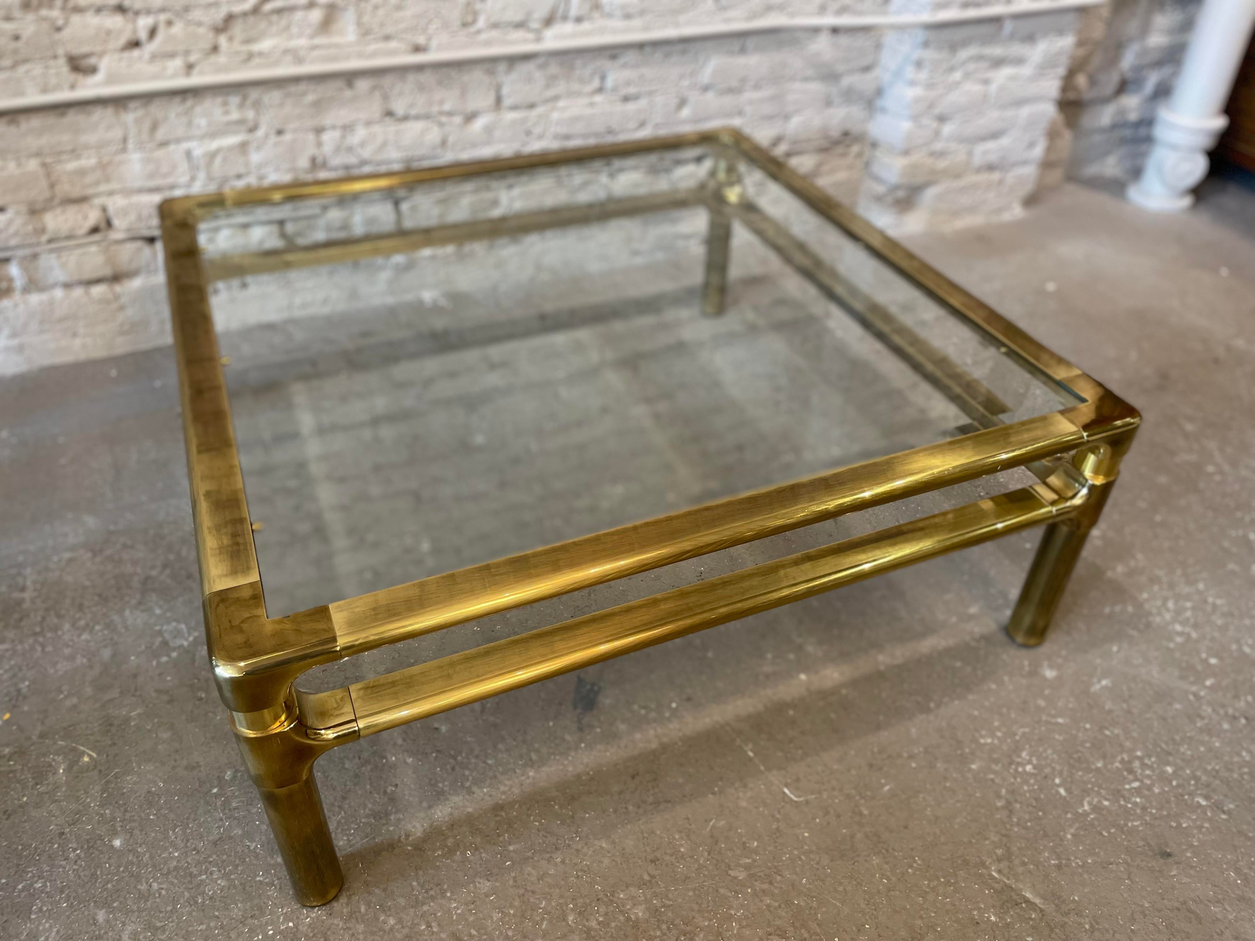 1970s Vintage Mid Century in the Manner of Pace Brass and Glass Coffee Table