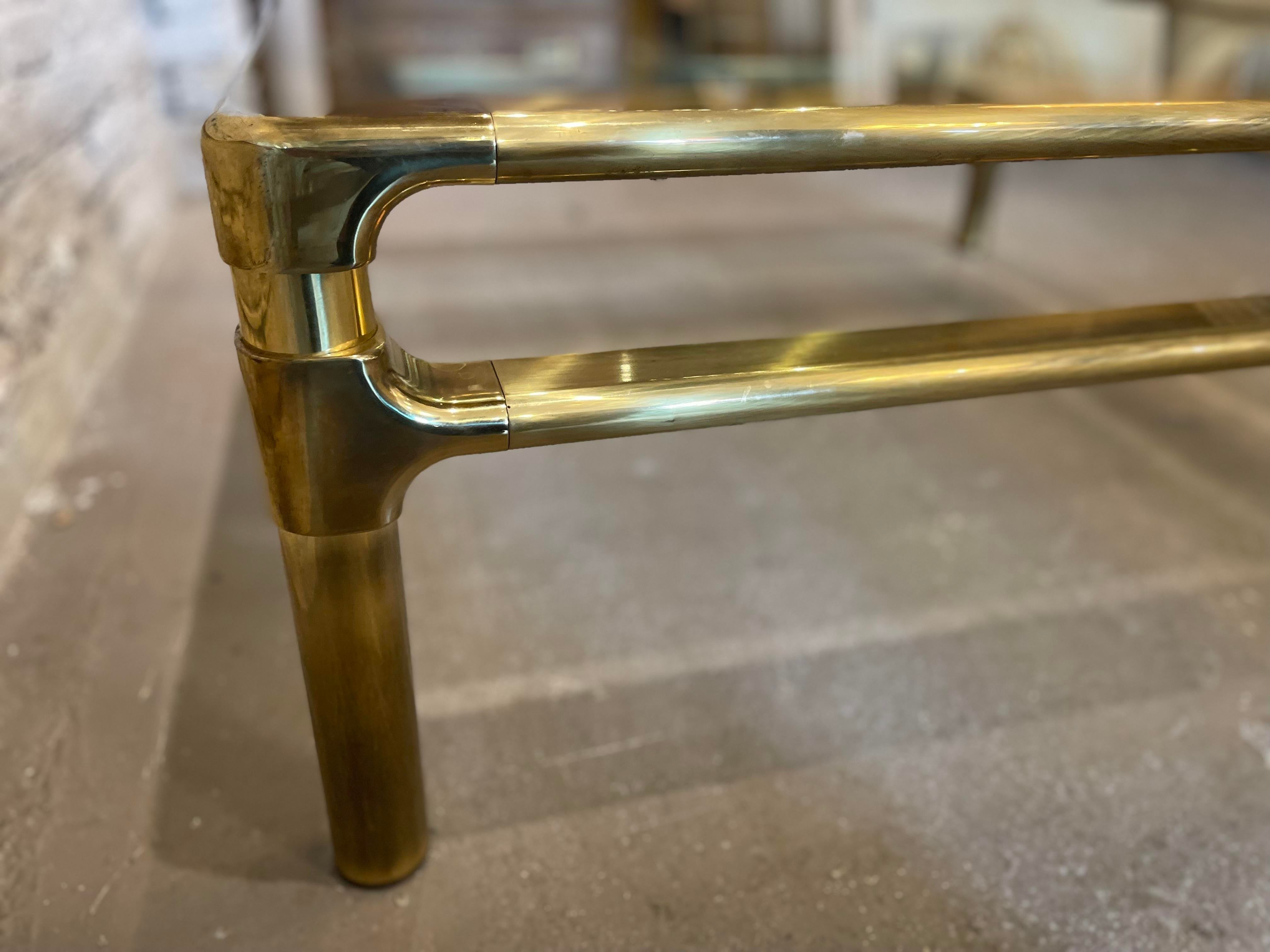 1970s Vintage Mid Century in the Manner of Pace Brass and Glass Coffee Table
