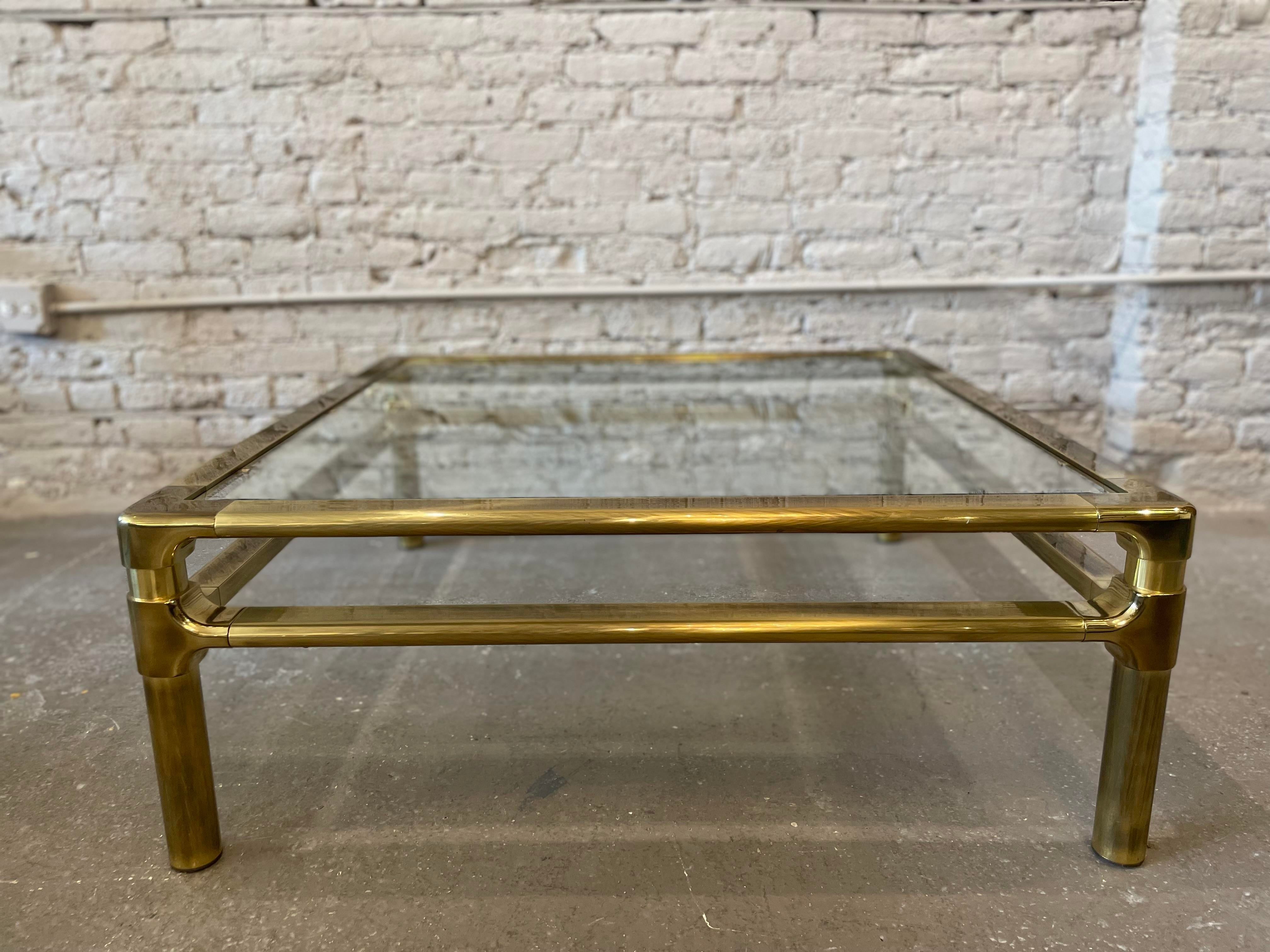 1970s Vintage Mid Century in the Manner of Pace Brass and Glass Coffee Table
