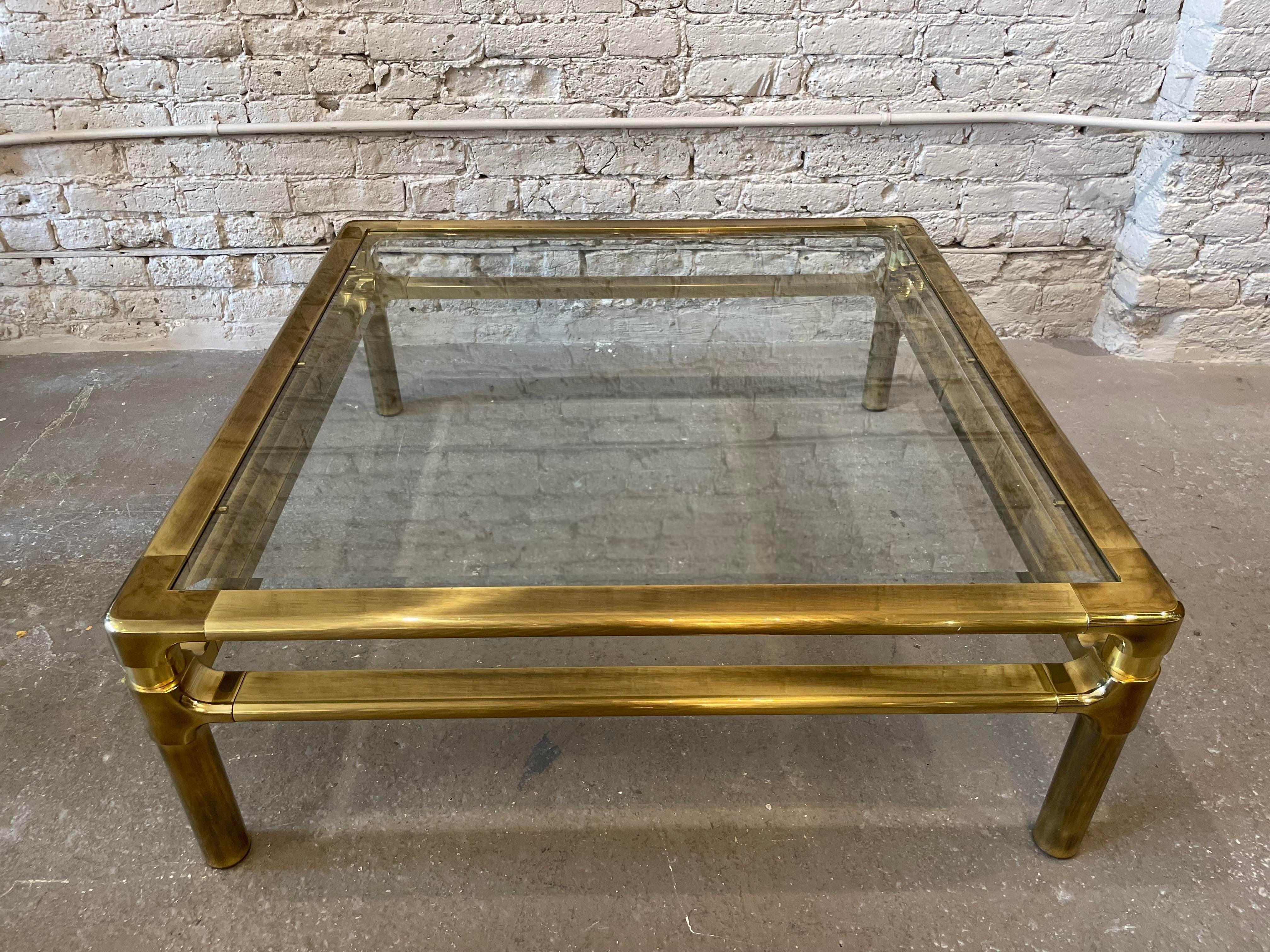 1970s Vintage Mid Century in the Manner of Pace Brass and Glass Coffee Table