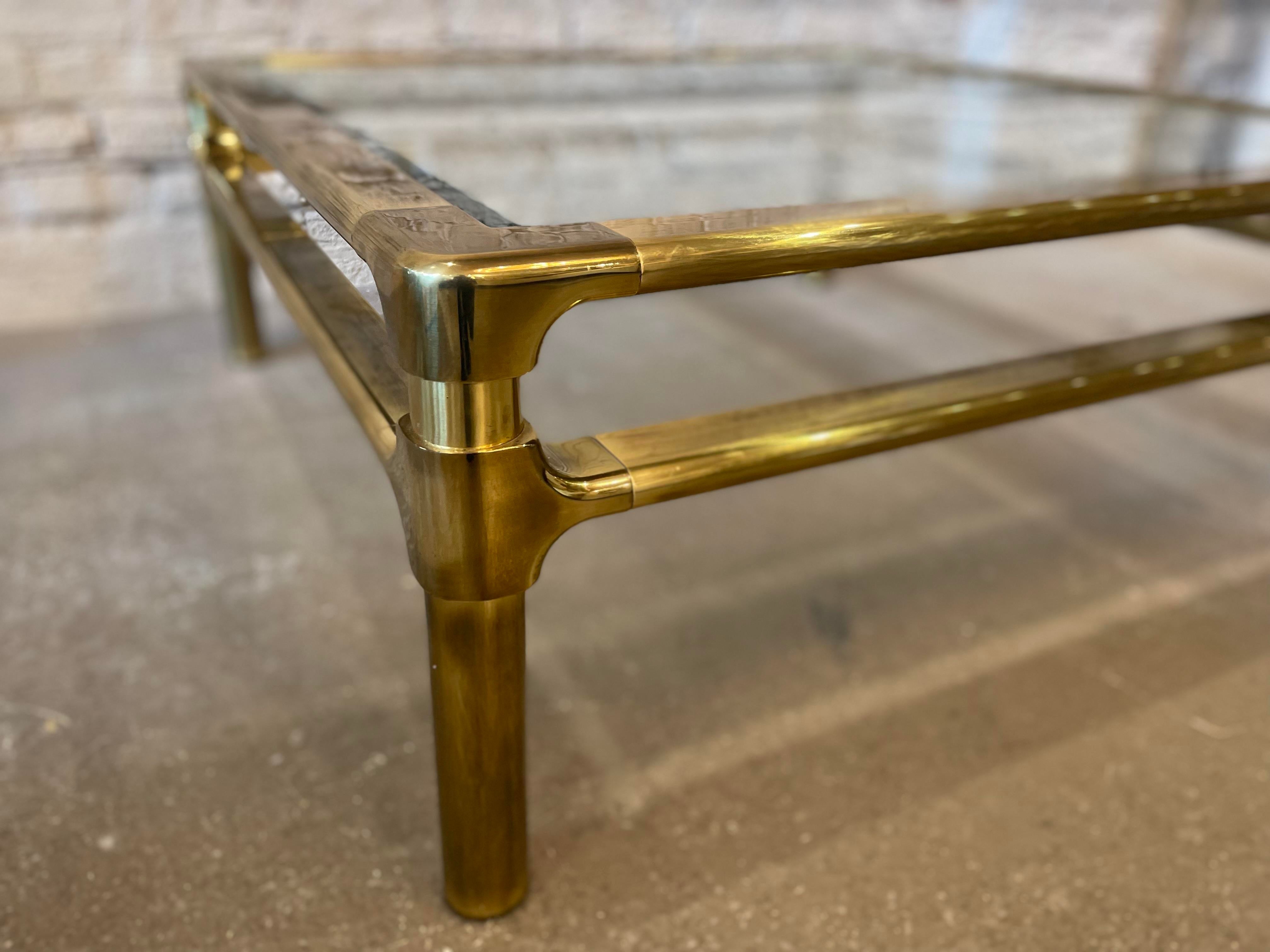 1970s Vintage Mid Century in the Manner of Pace Brass and Glass Coffee Table