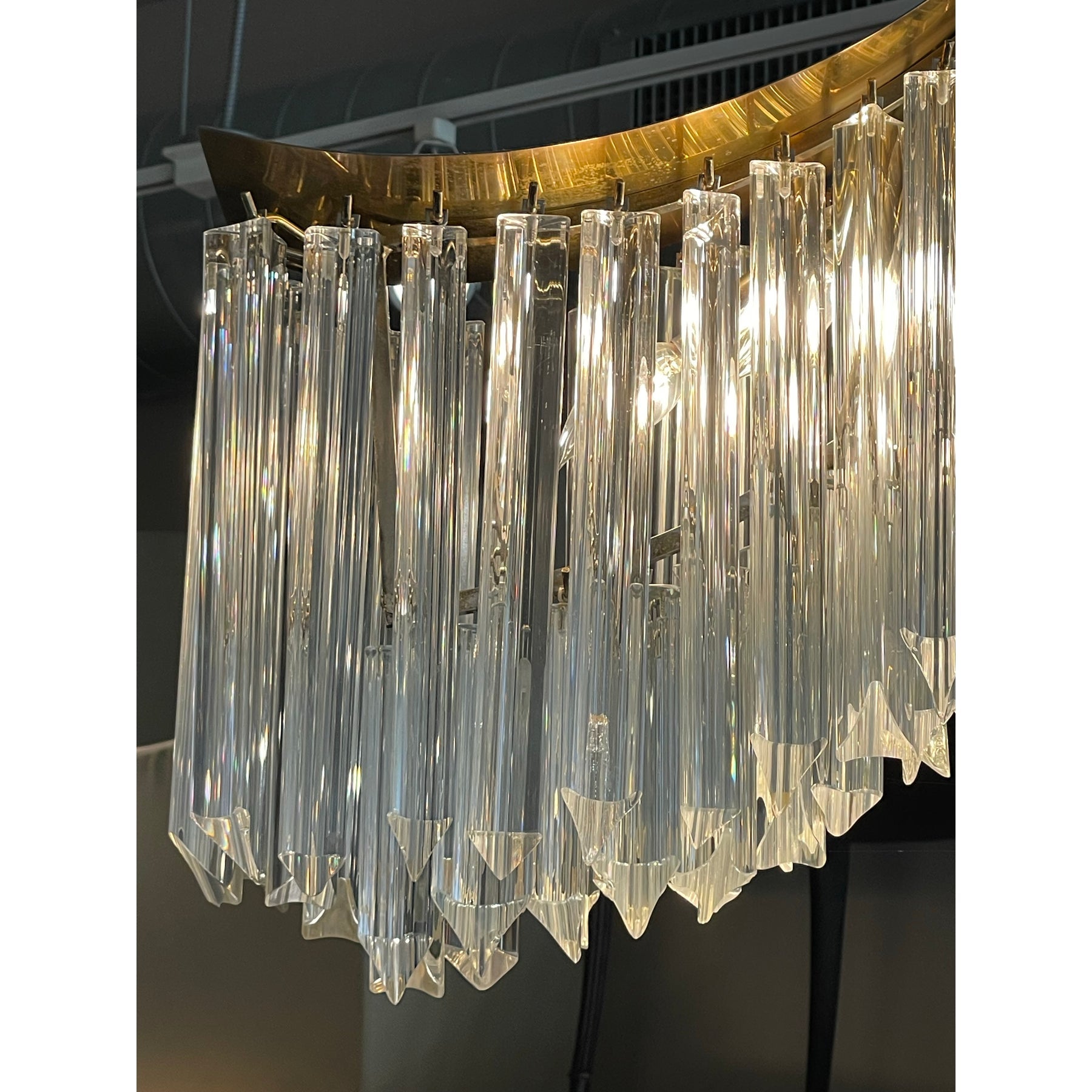 1970s Vintage Pagoda Glass and Brass Chandelier