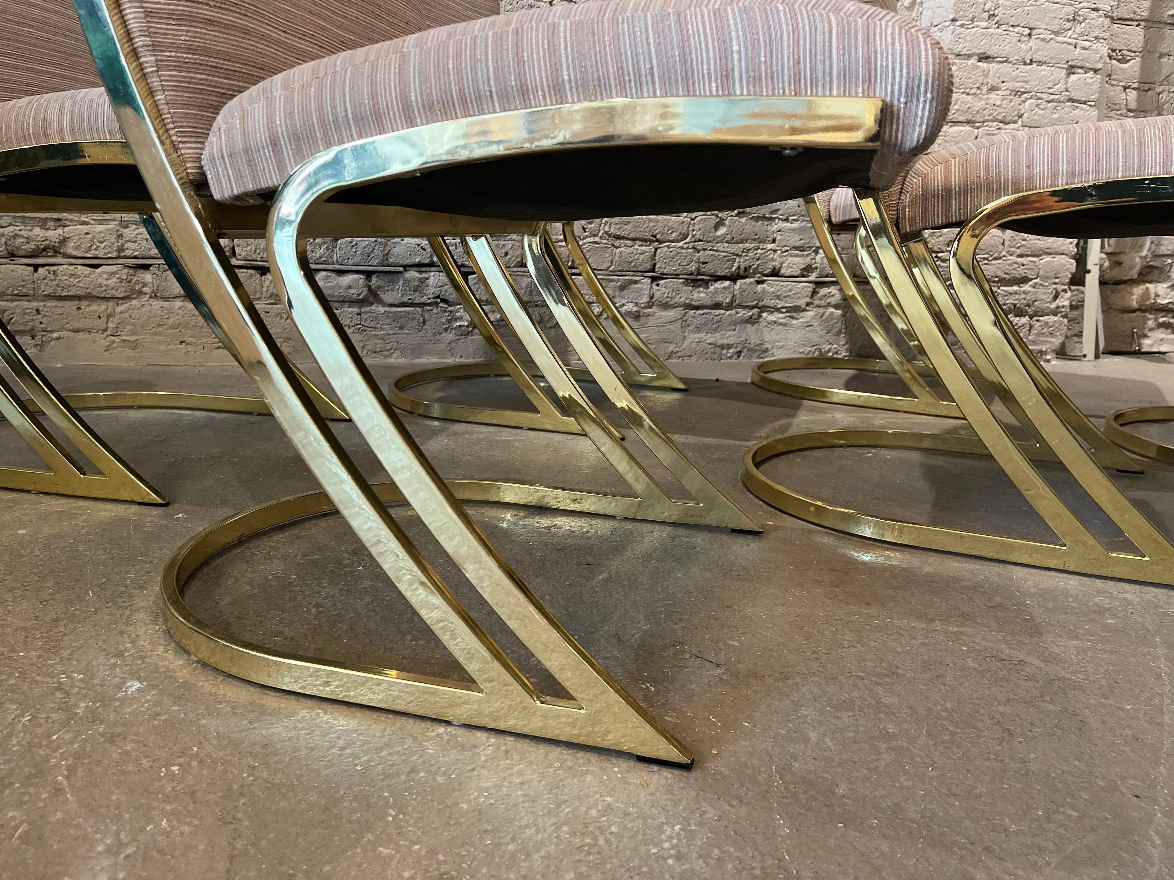 1970s Vintage Pierre Cardin Brass Cantilever Z Chairs - Set of 6