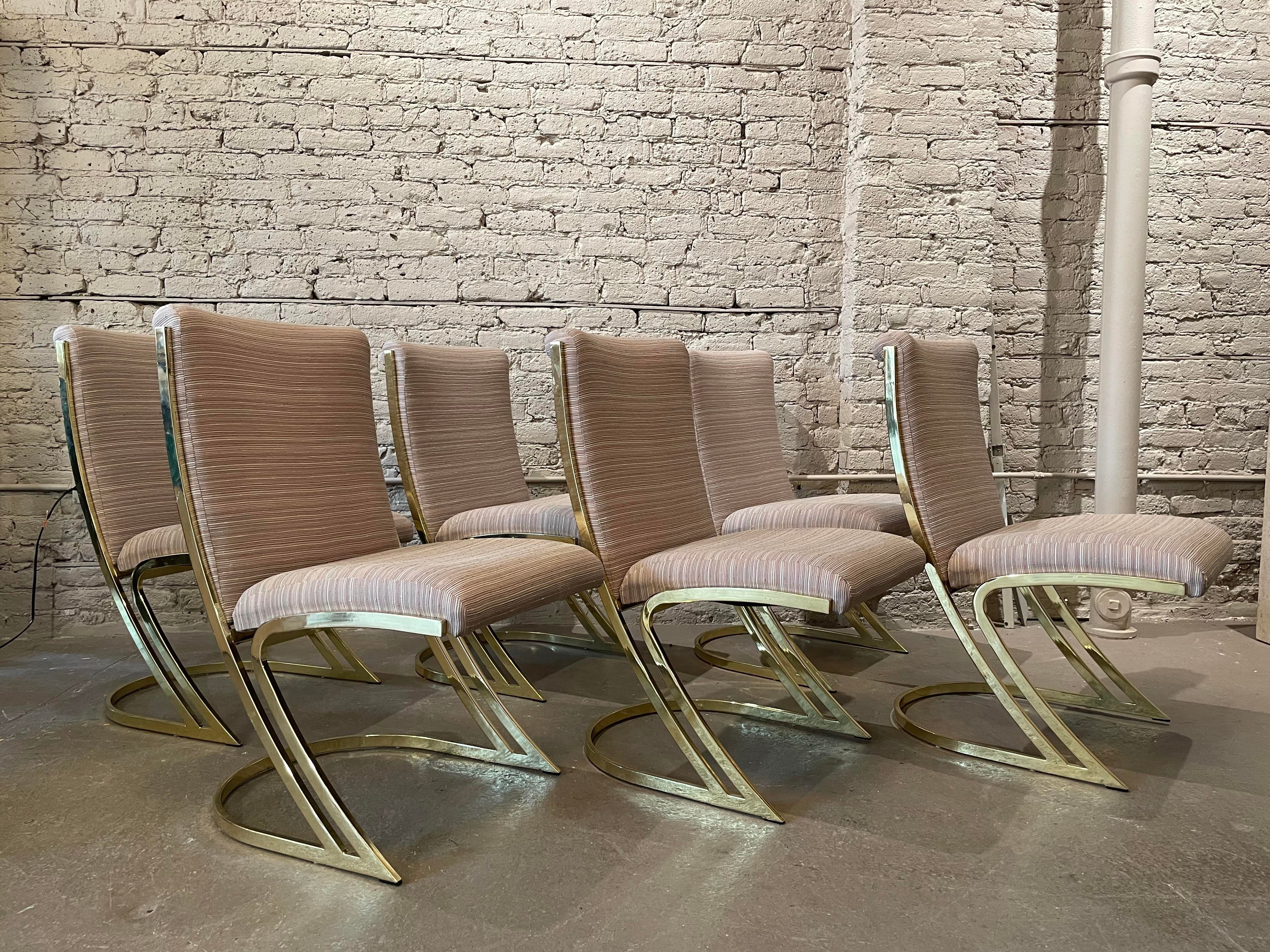 1970s Vintage Pierre Cardin Brass Cantilever Z Chairs - Set of 6