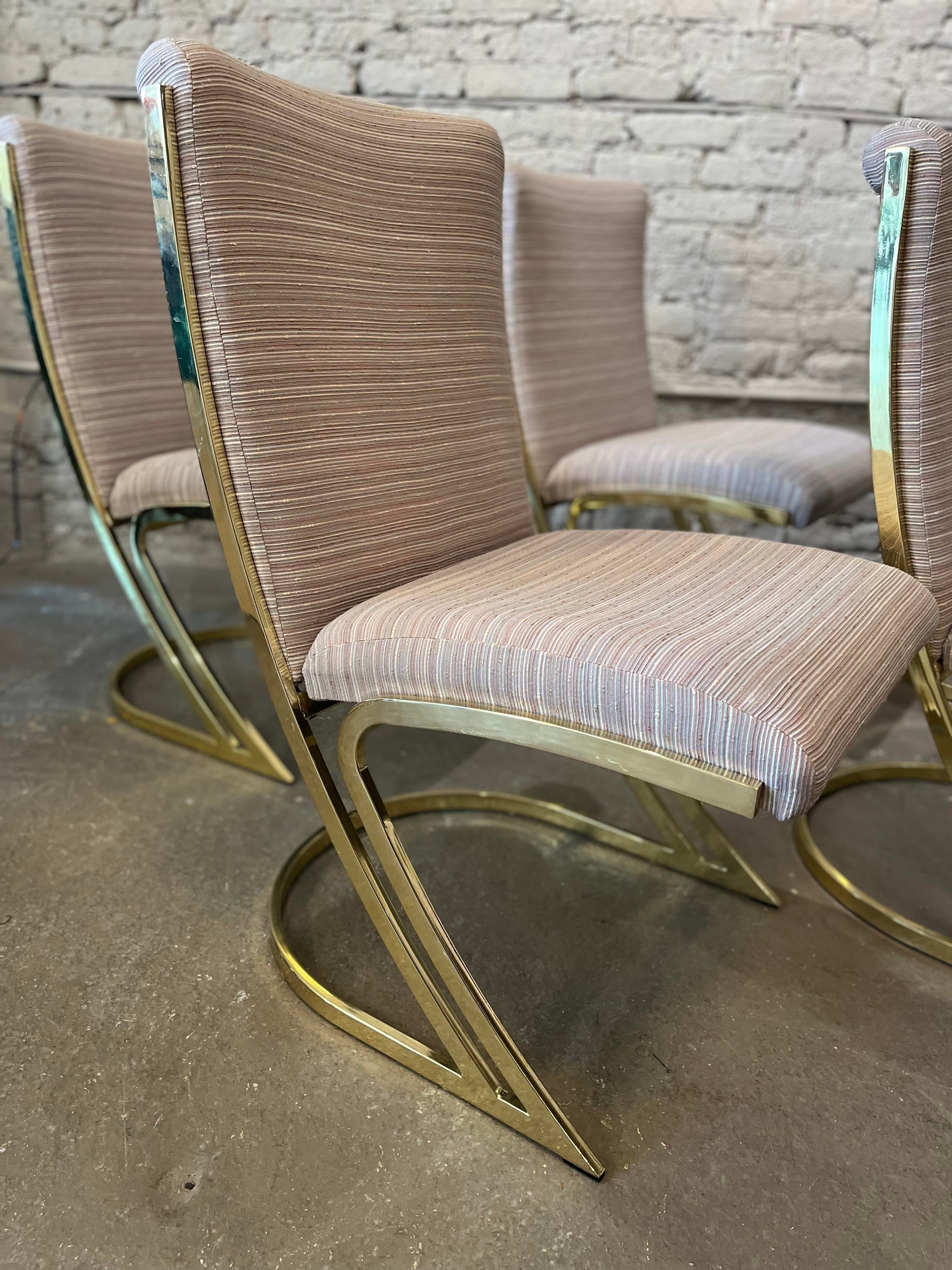 1970s Vintage Pierre Cardin Brass Cantilever Z Chairs - Set of 6