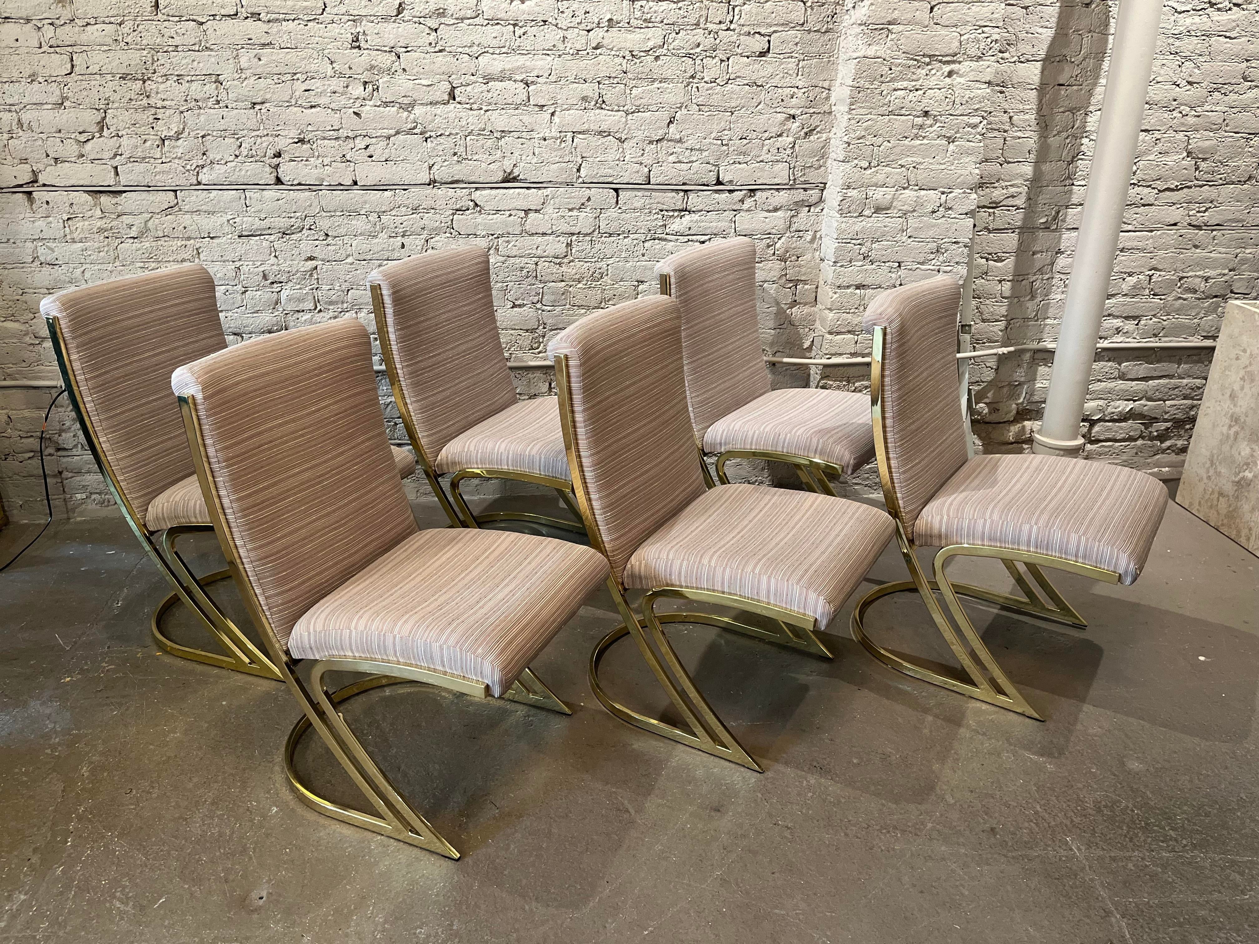 1970s Vintage Pierre Cardin Brass Cantilever Z Chairs - Set of 6