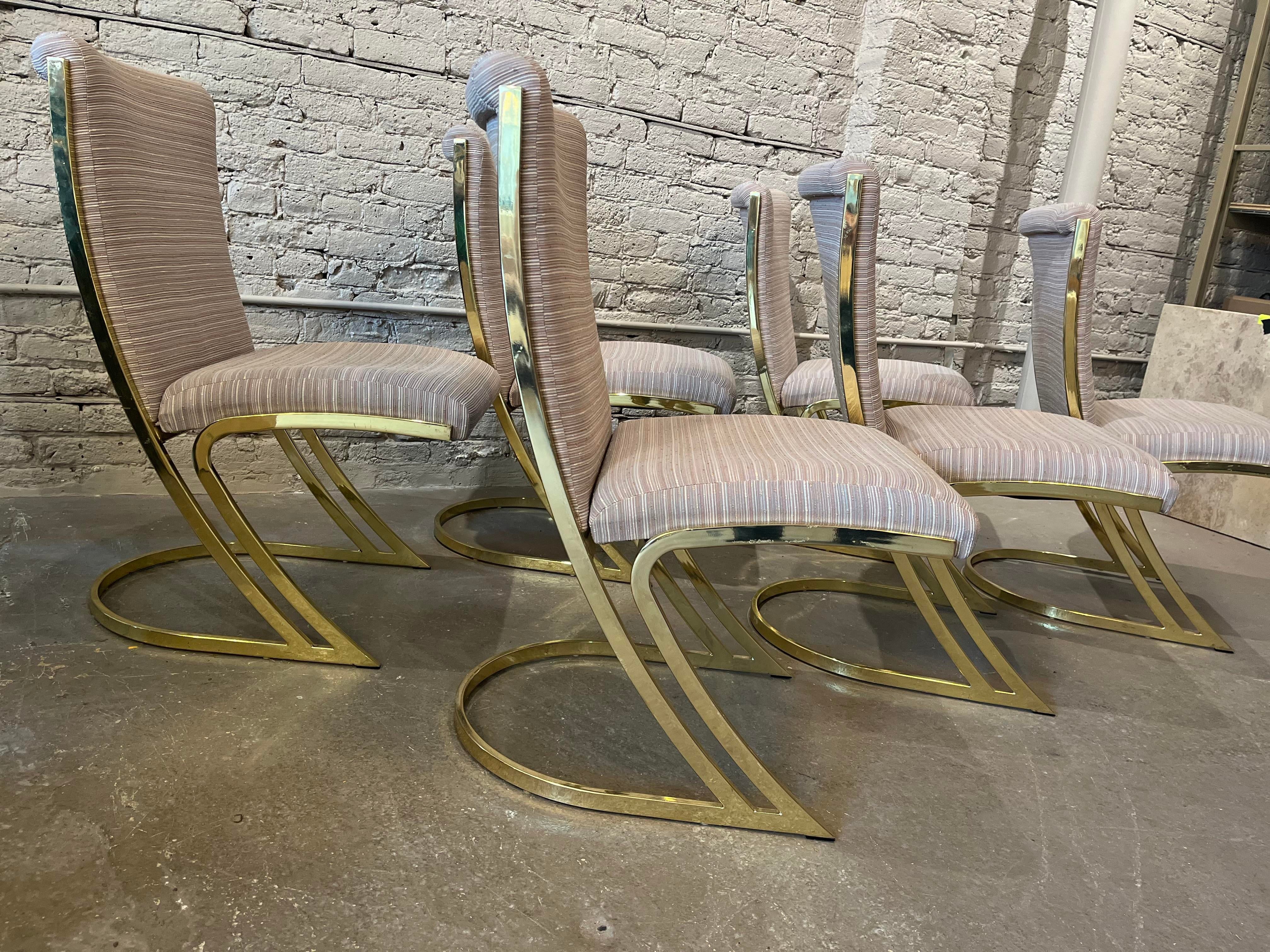 1970s Vintage Pierre Cardin Brass Cantilever Z Chairs - Set of 6