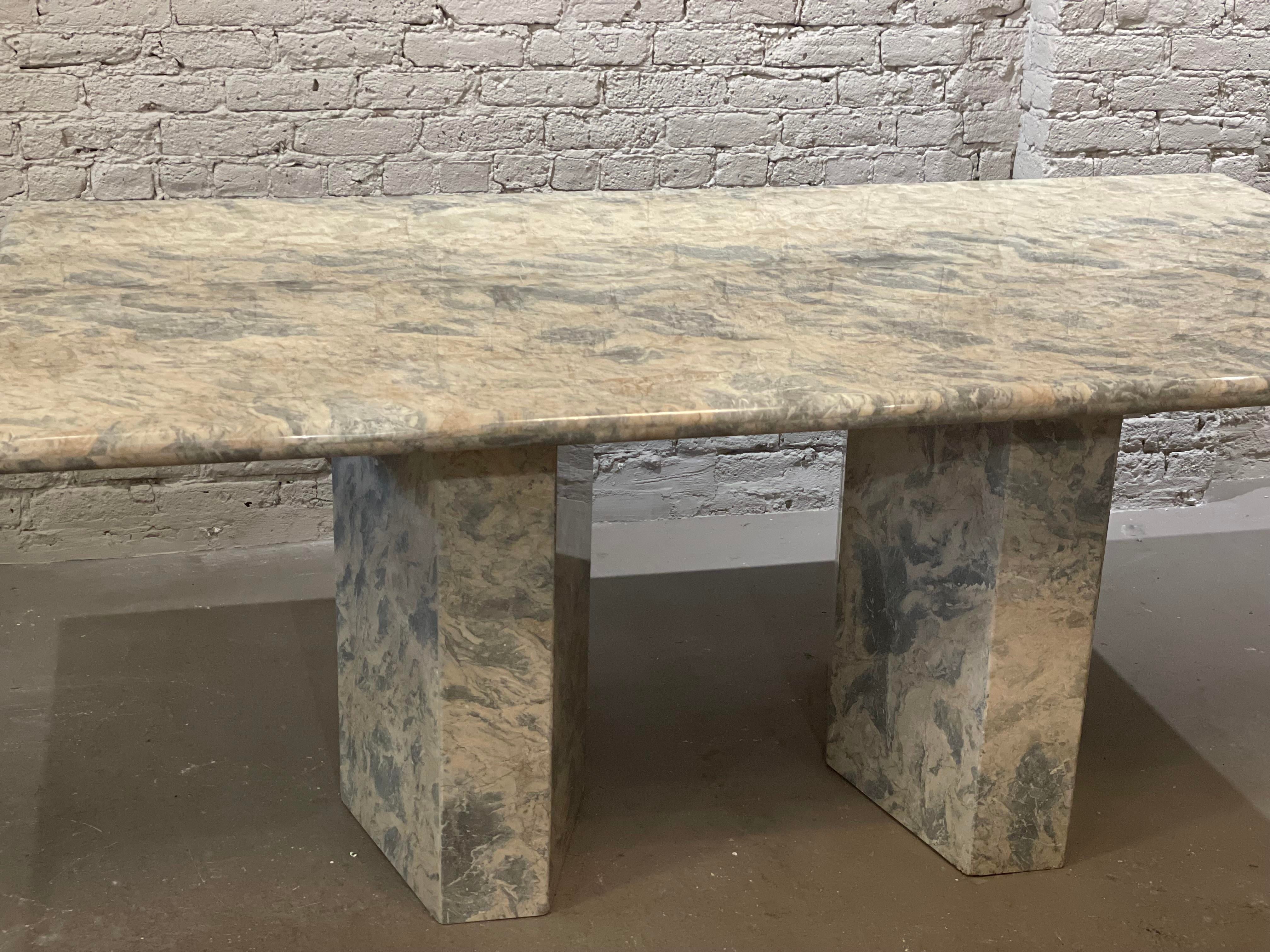 1980s Blue Gray Marble Vintage Postmodern Dining Table