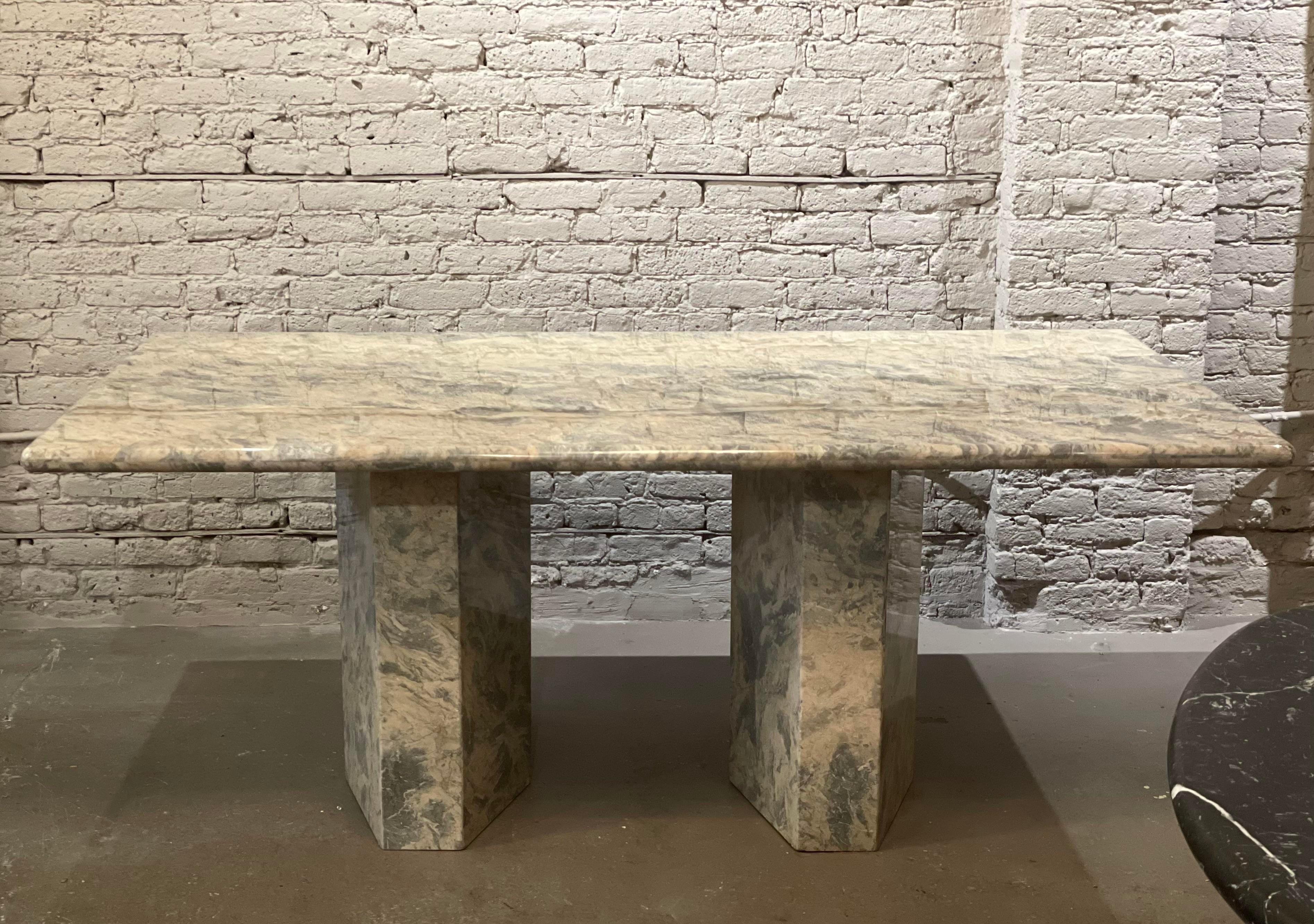 1980s Blue Gray Marble Vintage Postmodern Dining Table