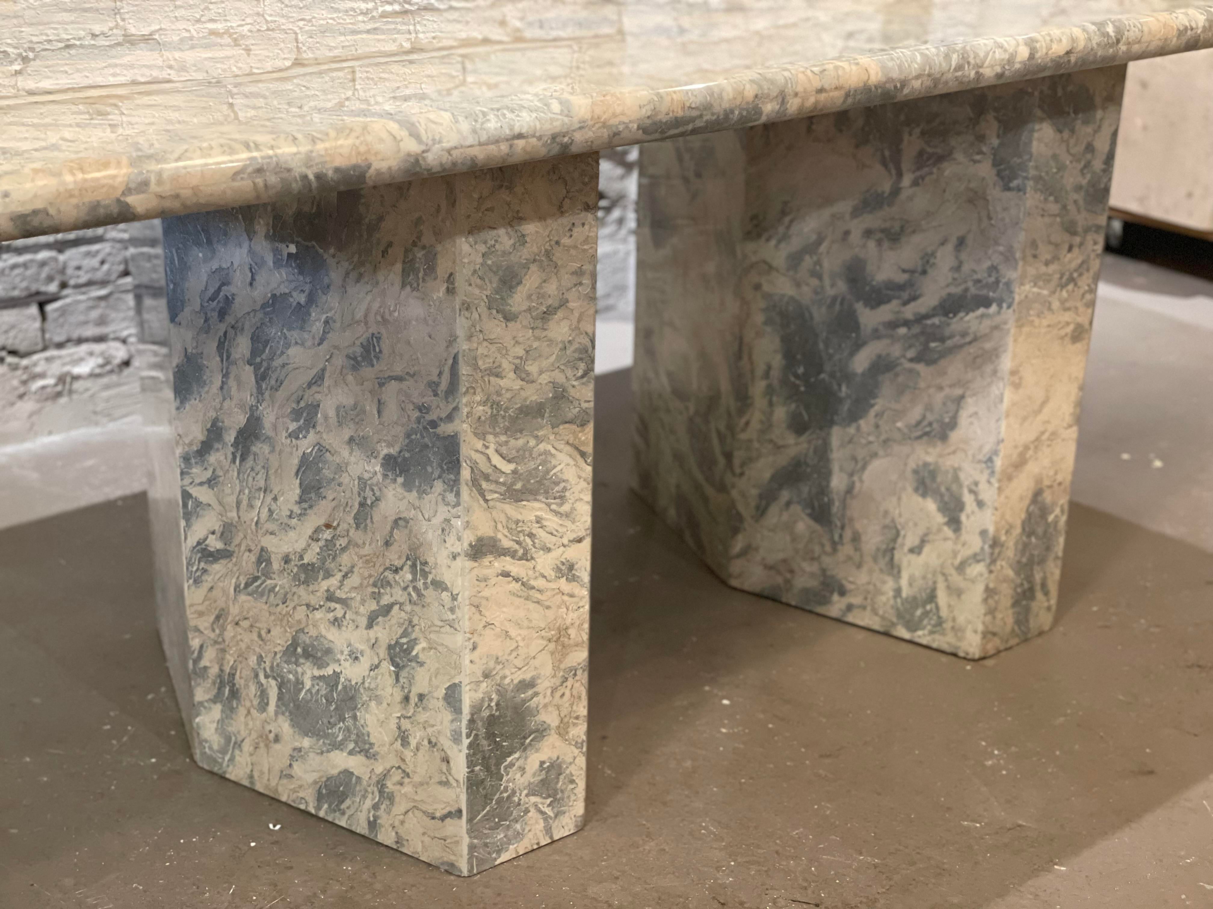 1980s Blue Gray Marble Vintage Postmodern Dining Table