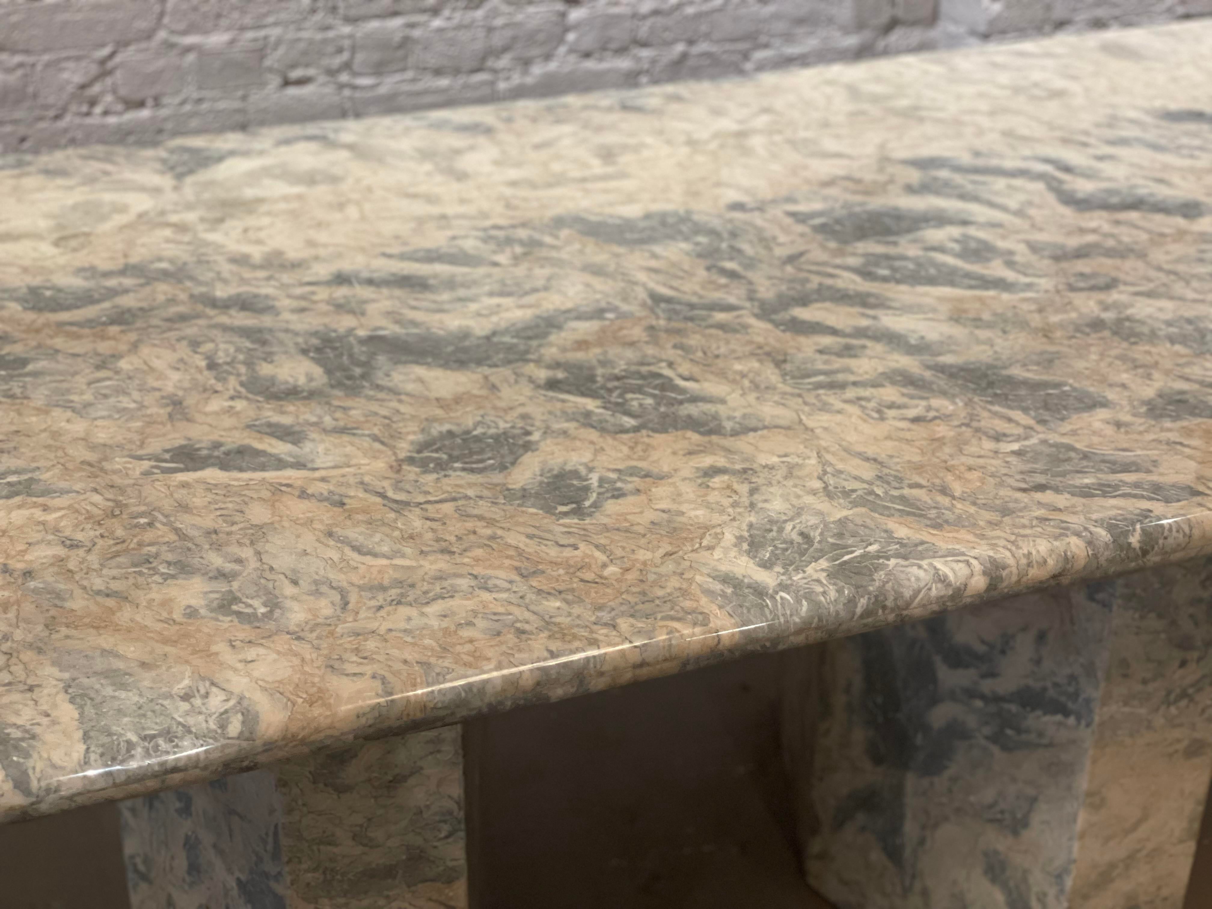 1980s Blue Gray Marble Vintage Postmodern Dining Table