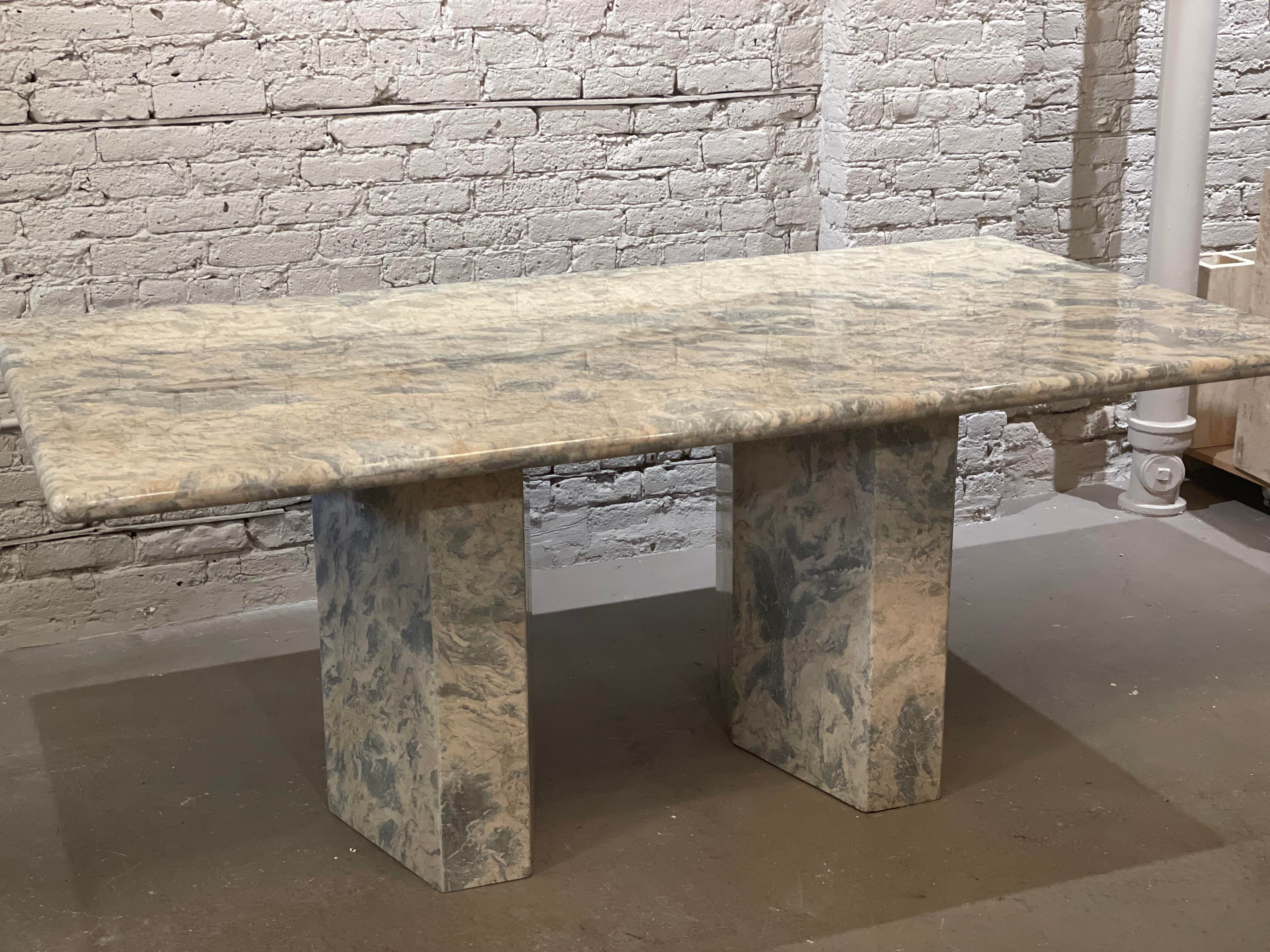 1980s Blue Gray Marble Vintage Postmodern Dining Table