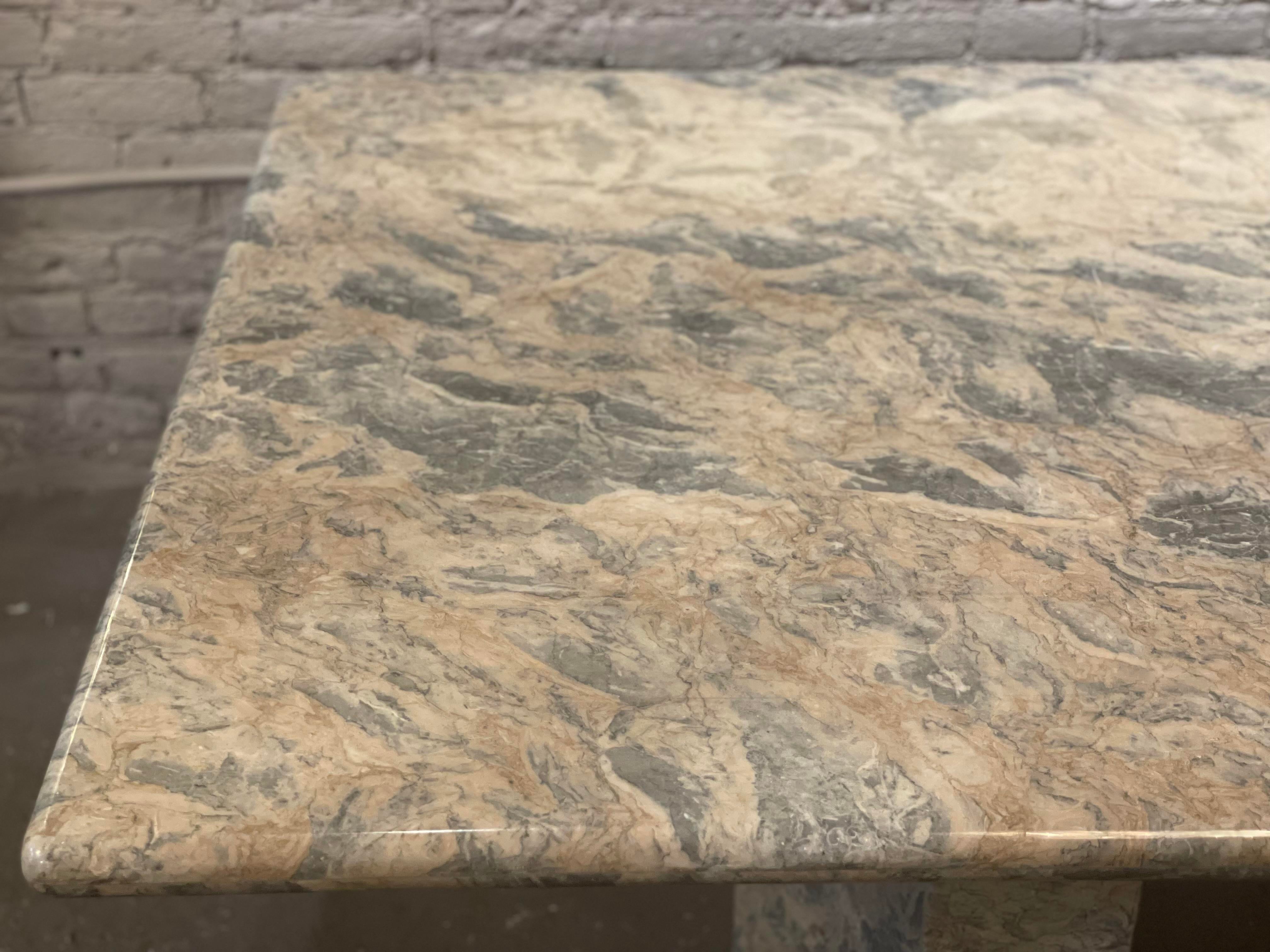 1980s Blue Gray Marble Vintage Postmodern Dining Table