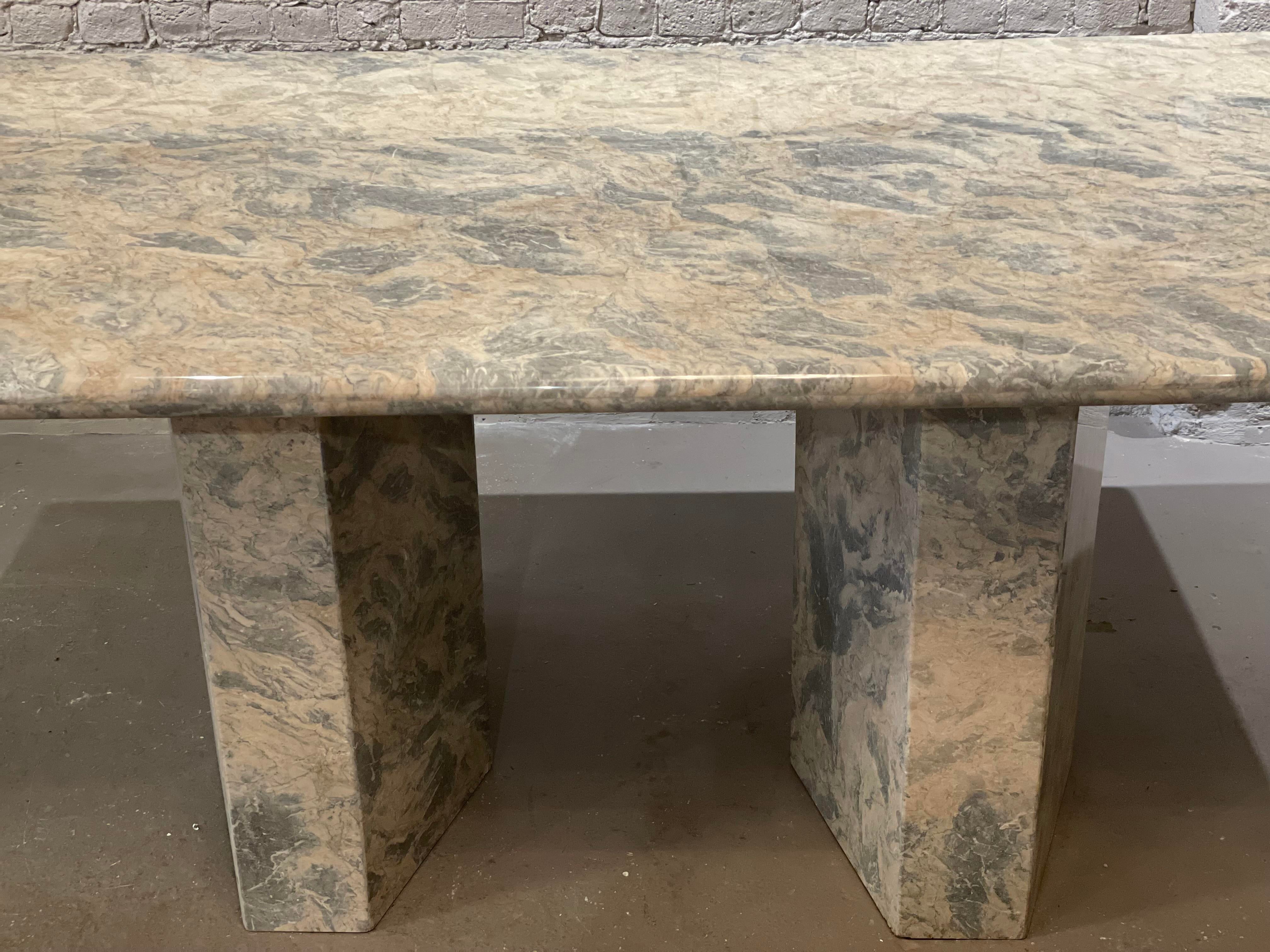 1980s Blue Gray Marble Vintage Postmodern Dining Table