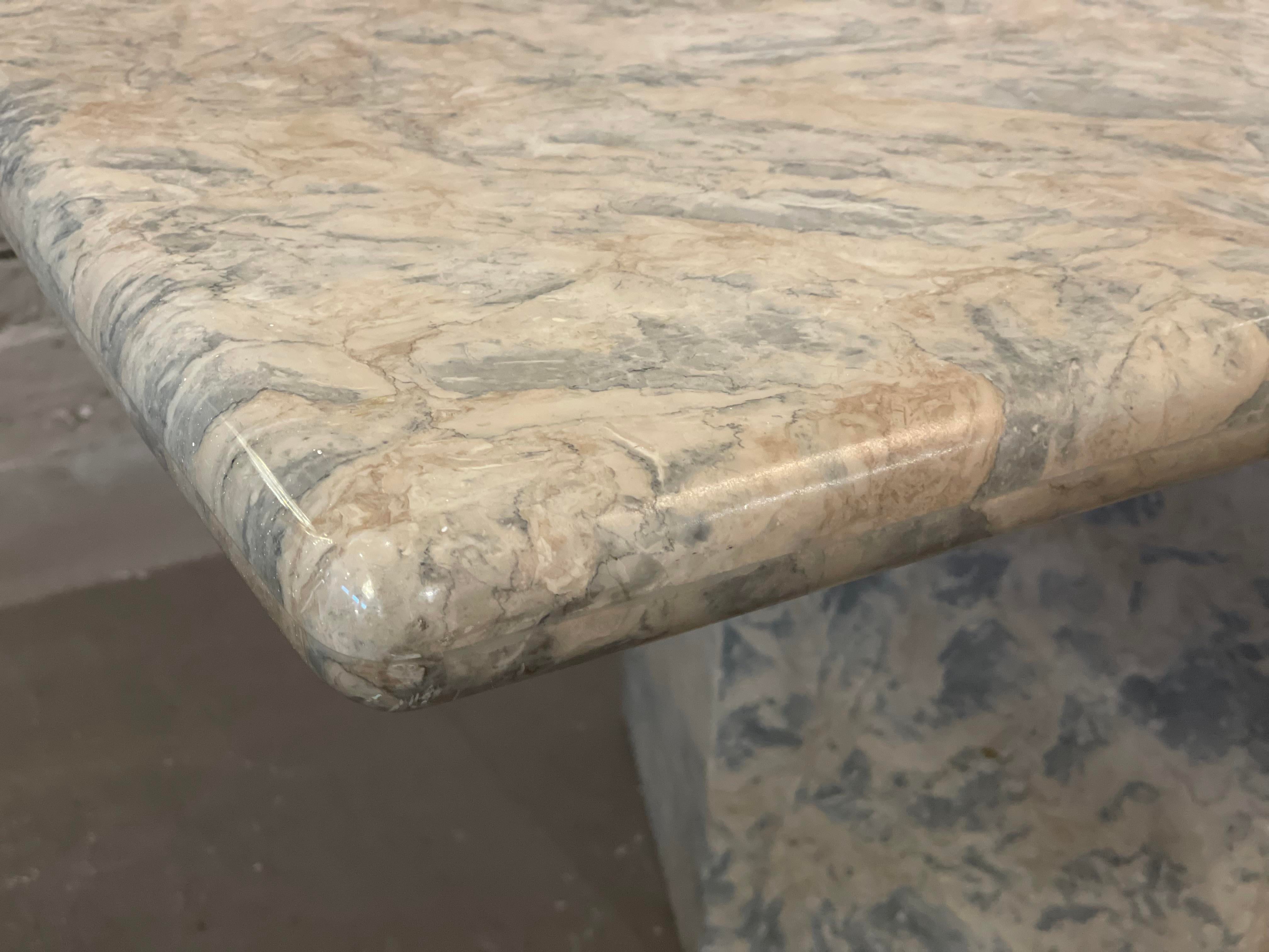 1980s Blue Gray Marble Vintage Postmodern Dining Table