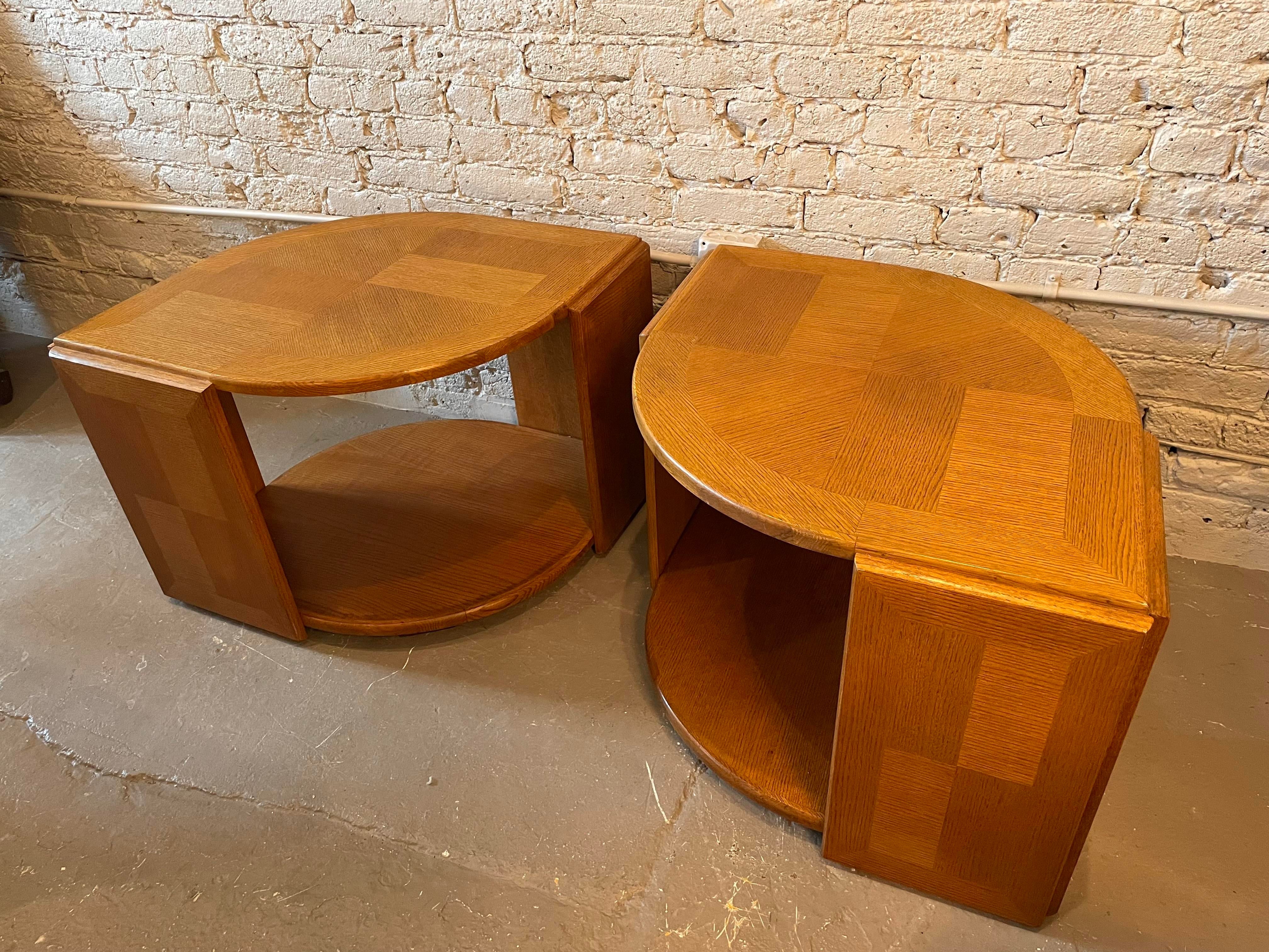 1980s Eye Shaped Solid Wood Postmodern Side Tables - a Pair