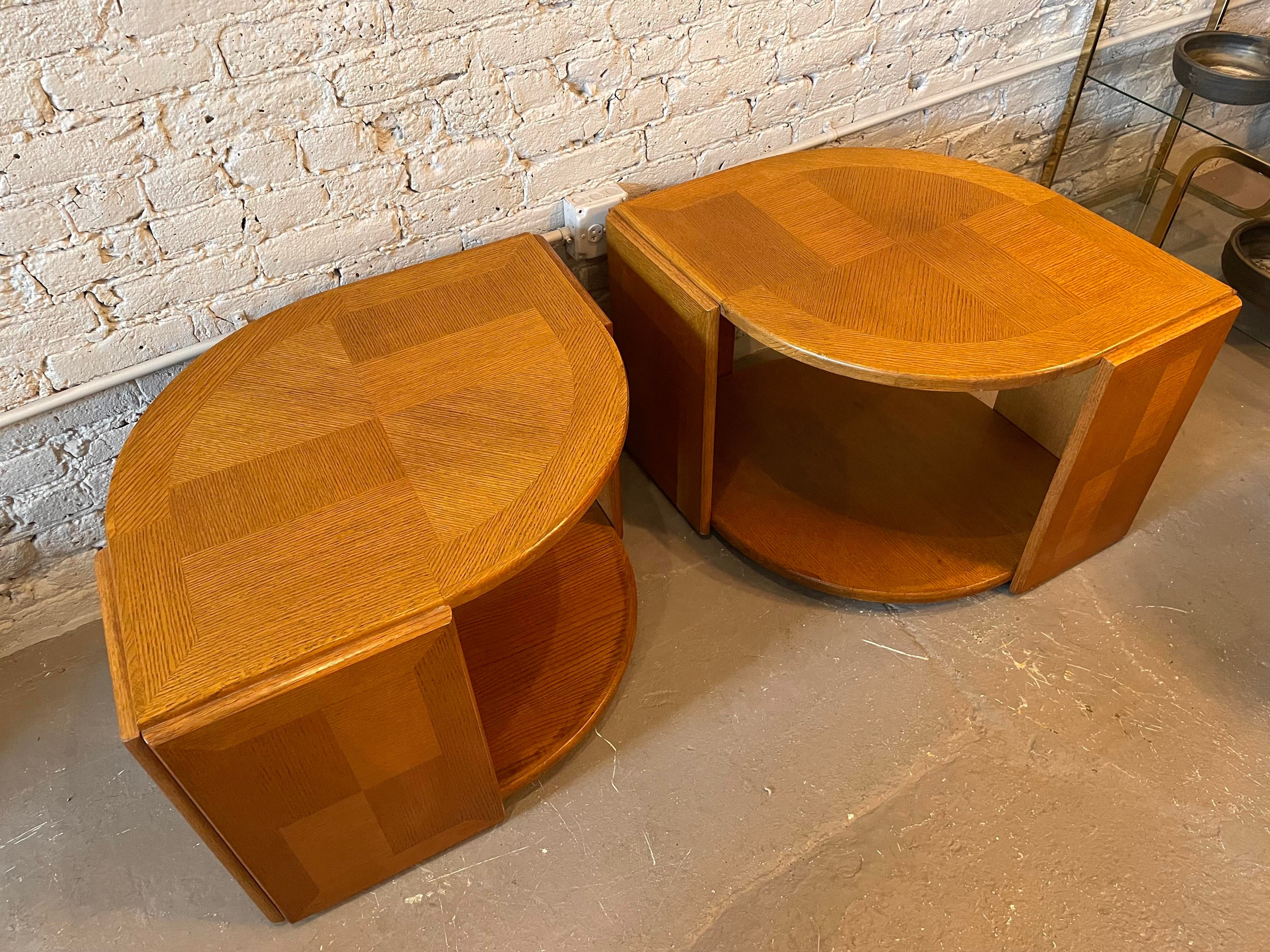 1980s Eye Shaped Solid Wood Postmodern Side Tables - a Pair