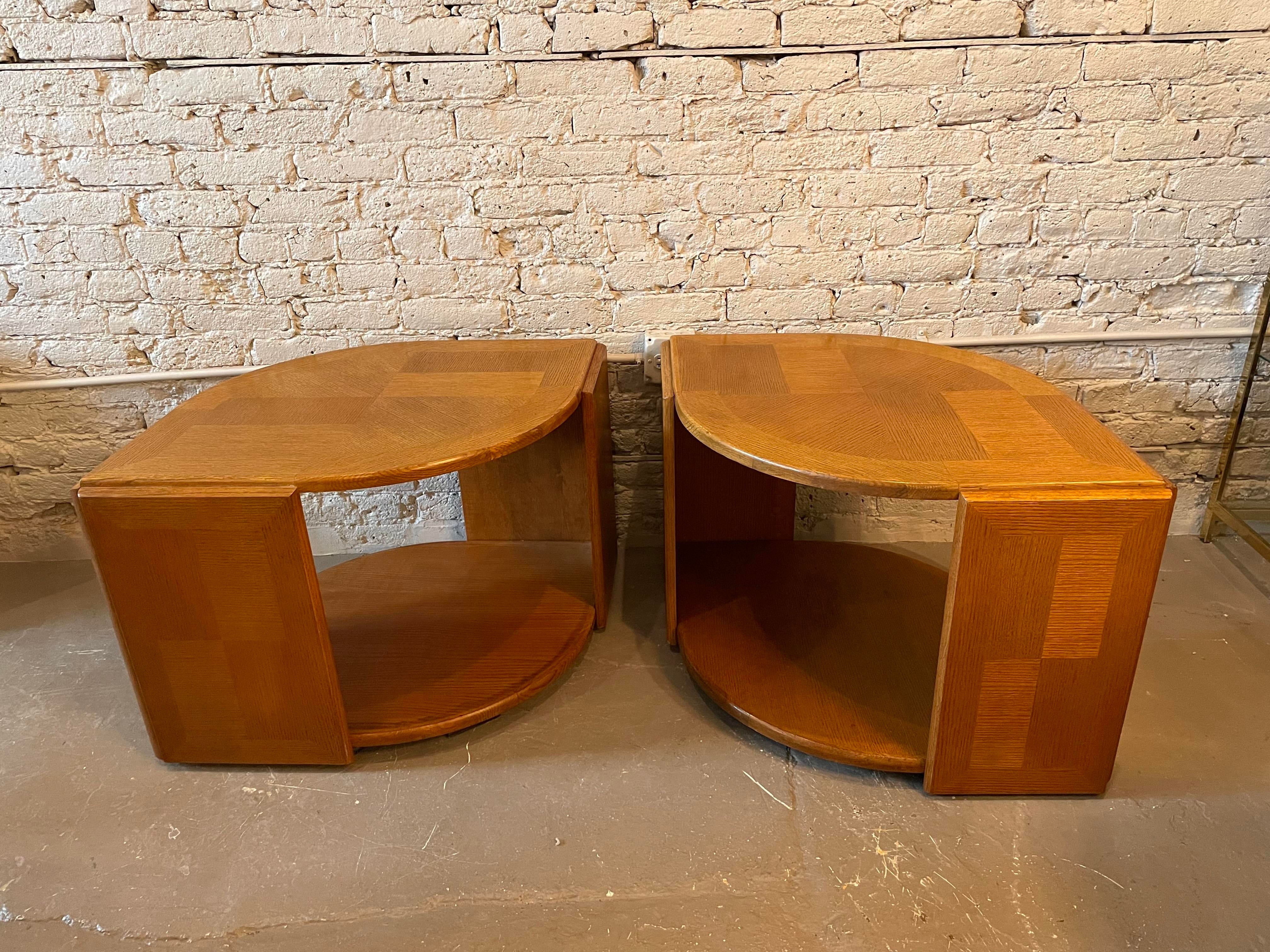 1980s Eye Shaped Solid Wood Postmodern Side Tables - a Pair