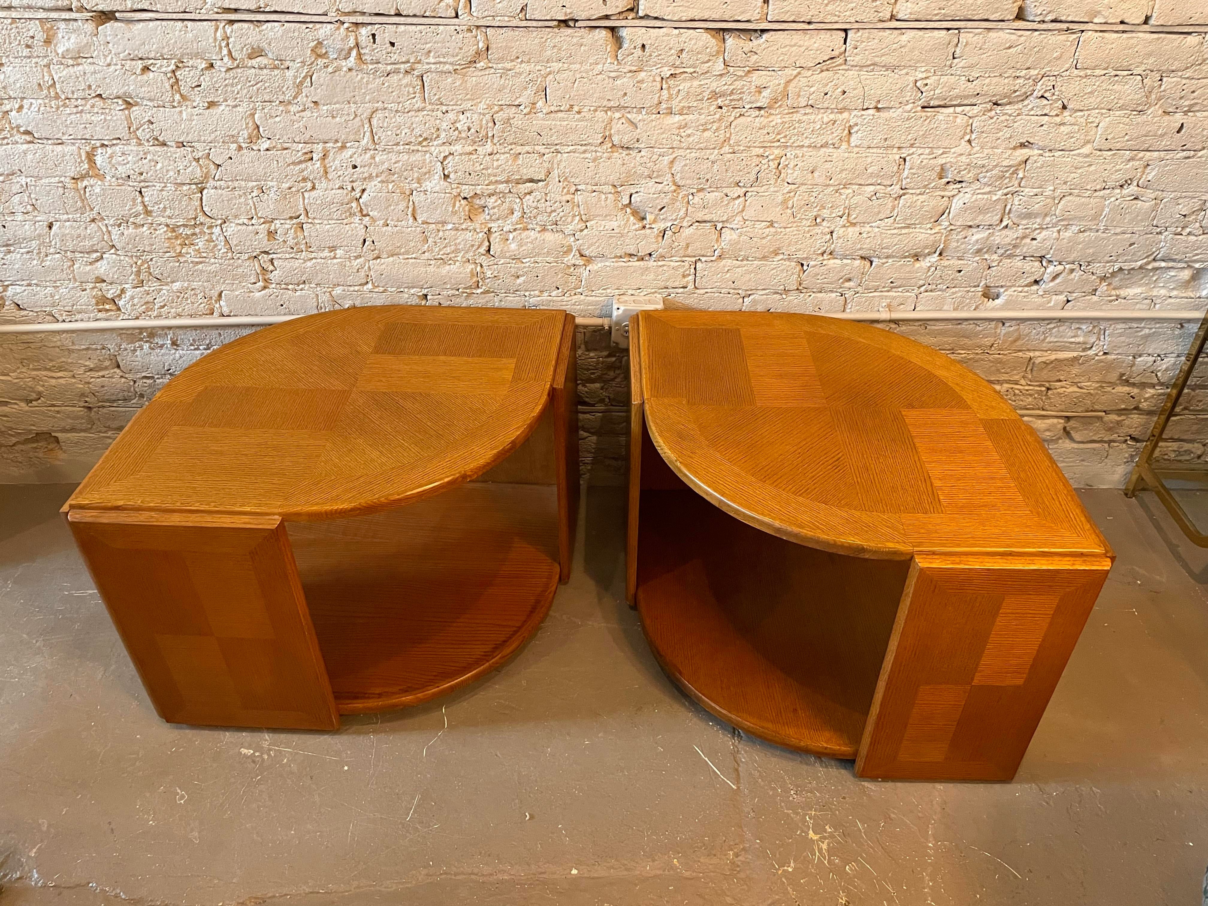 1980s Eye Shaped Solid Wood Postmodern Side Tables - a Pair