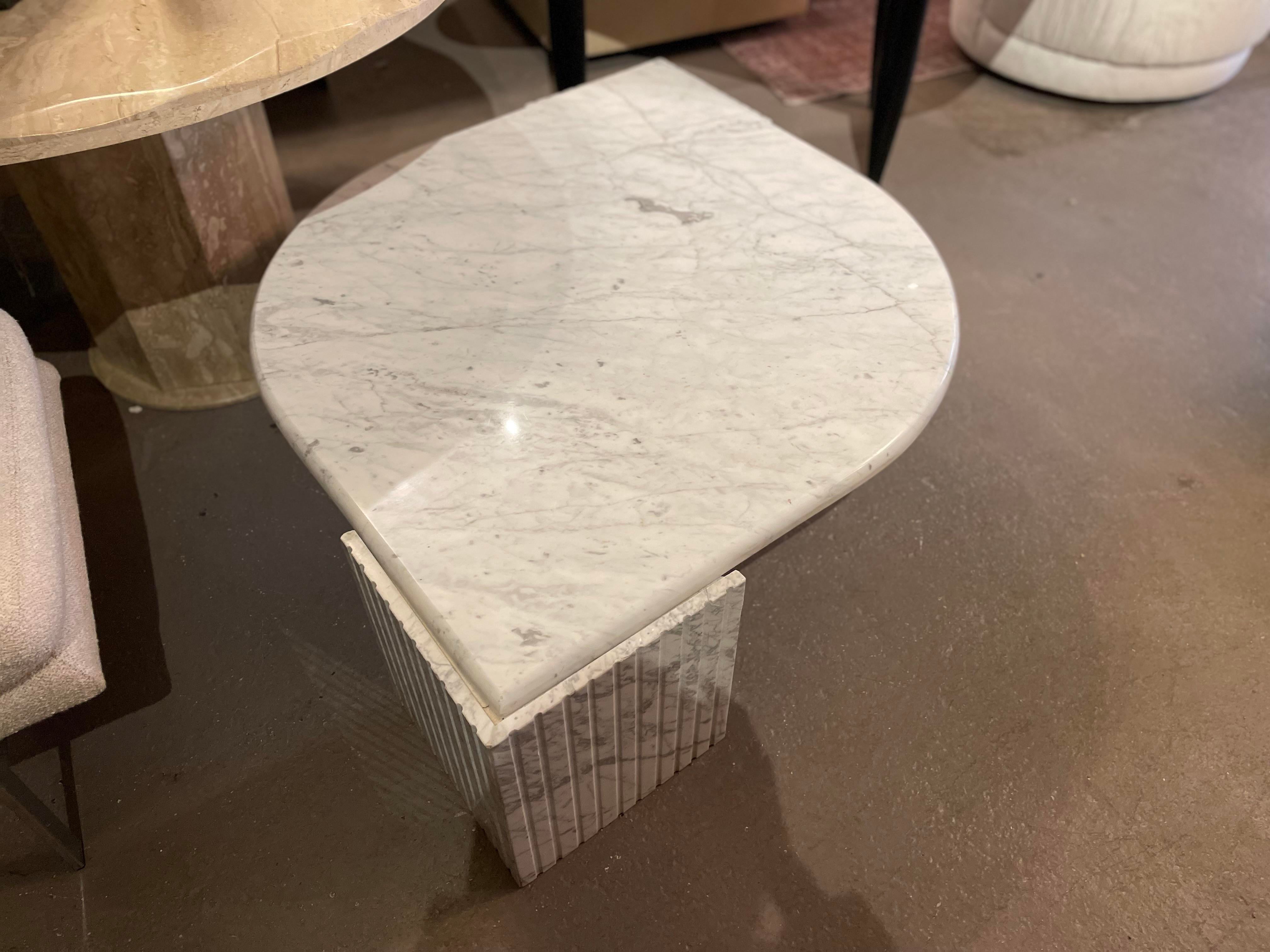 1980s Italian Carrara Marble Eye Shaped Coffee Table