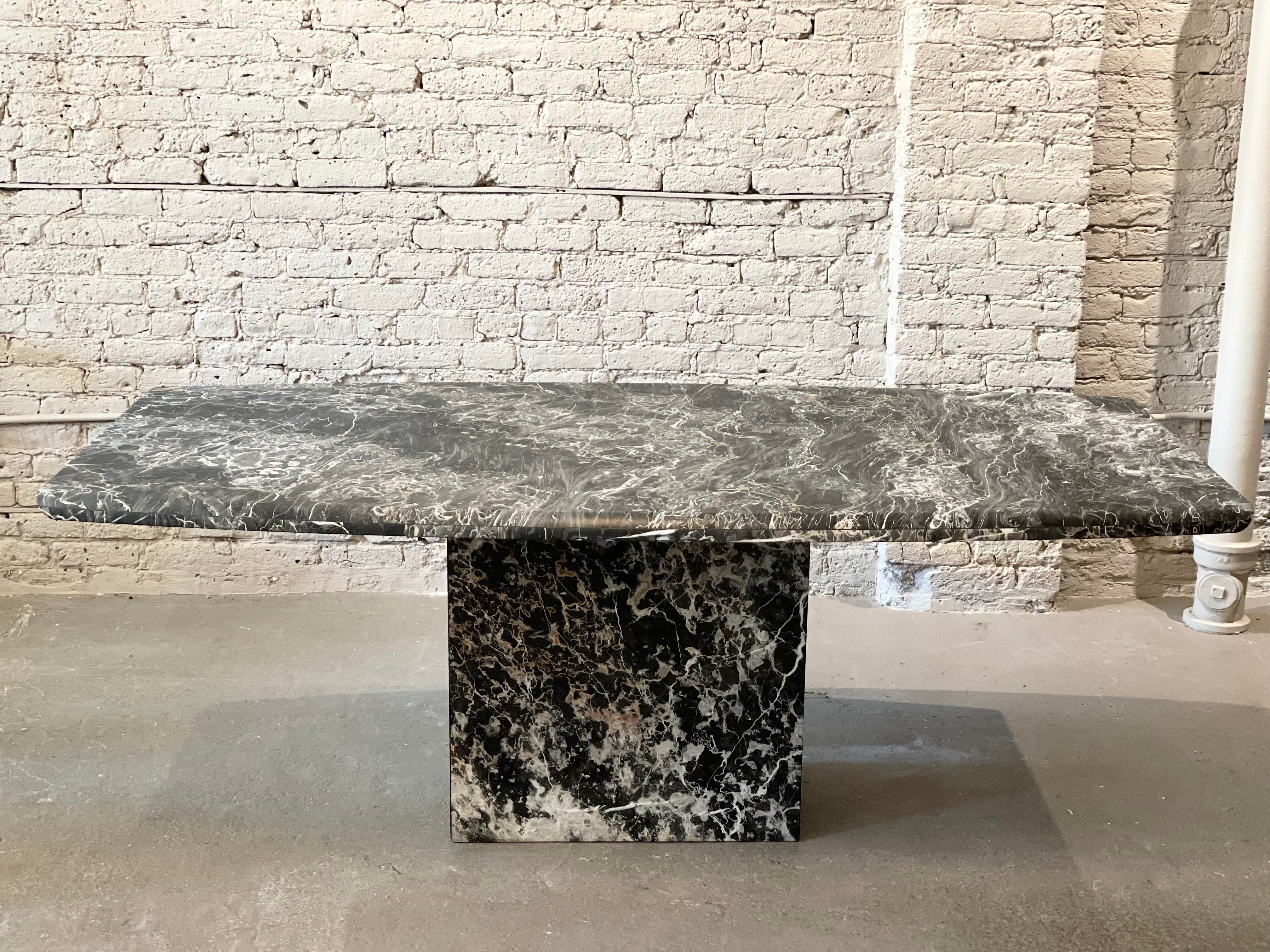 1980s Italian Nero Portoro Marble Vintage Dining Table
