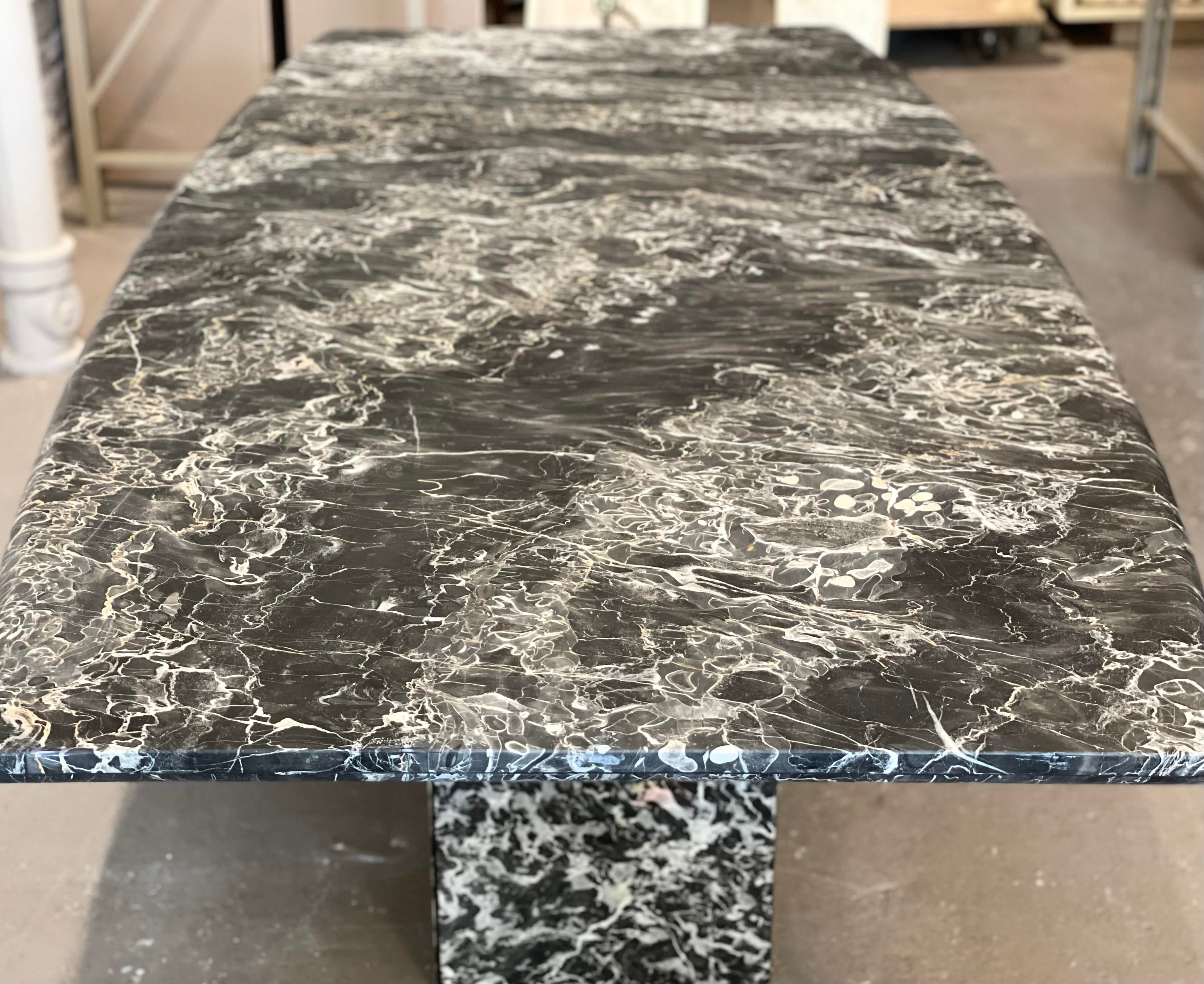 1980s Italian Nero Portoro Marble Vintage Dining Table